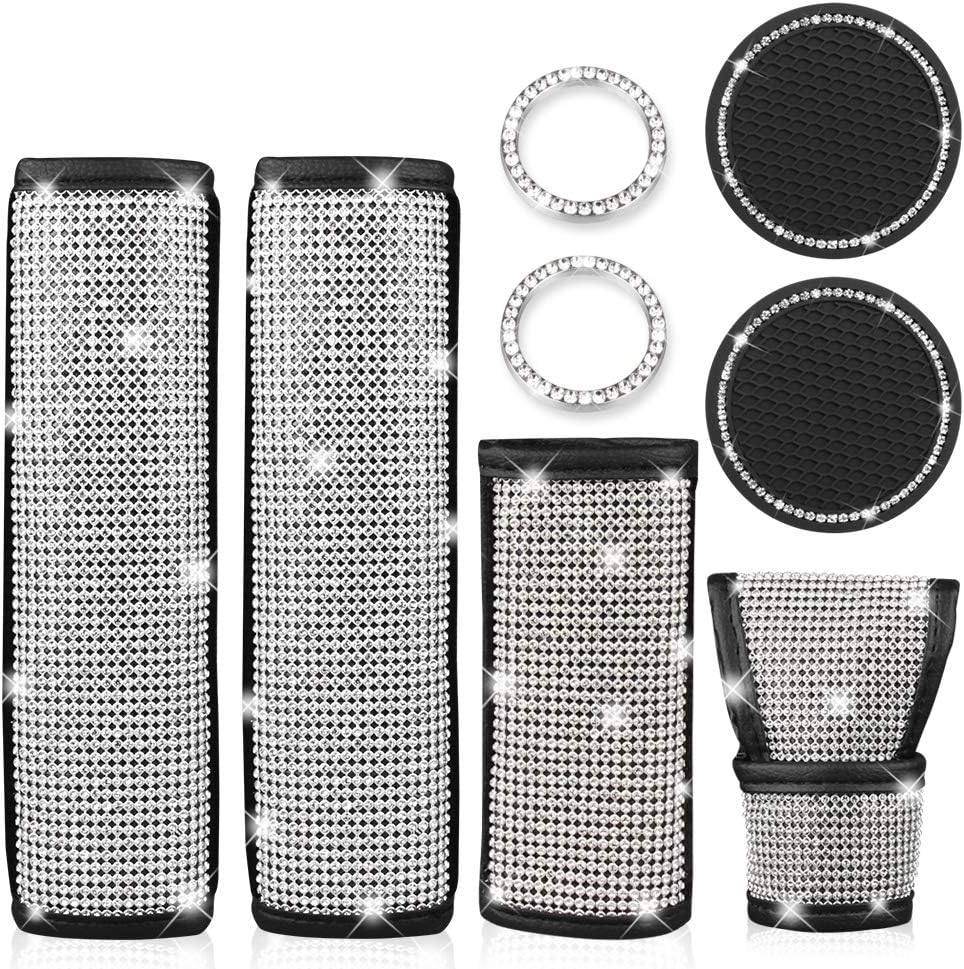 Detalle de 2 Packs Universal Diamond Leather Seat Belt Shoulder Pads and Bling Car Accessories Kit