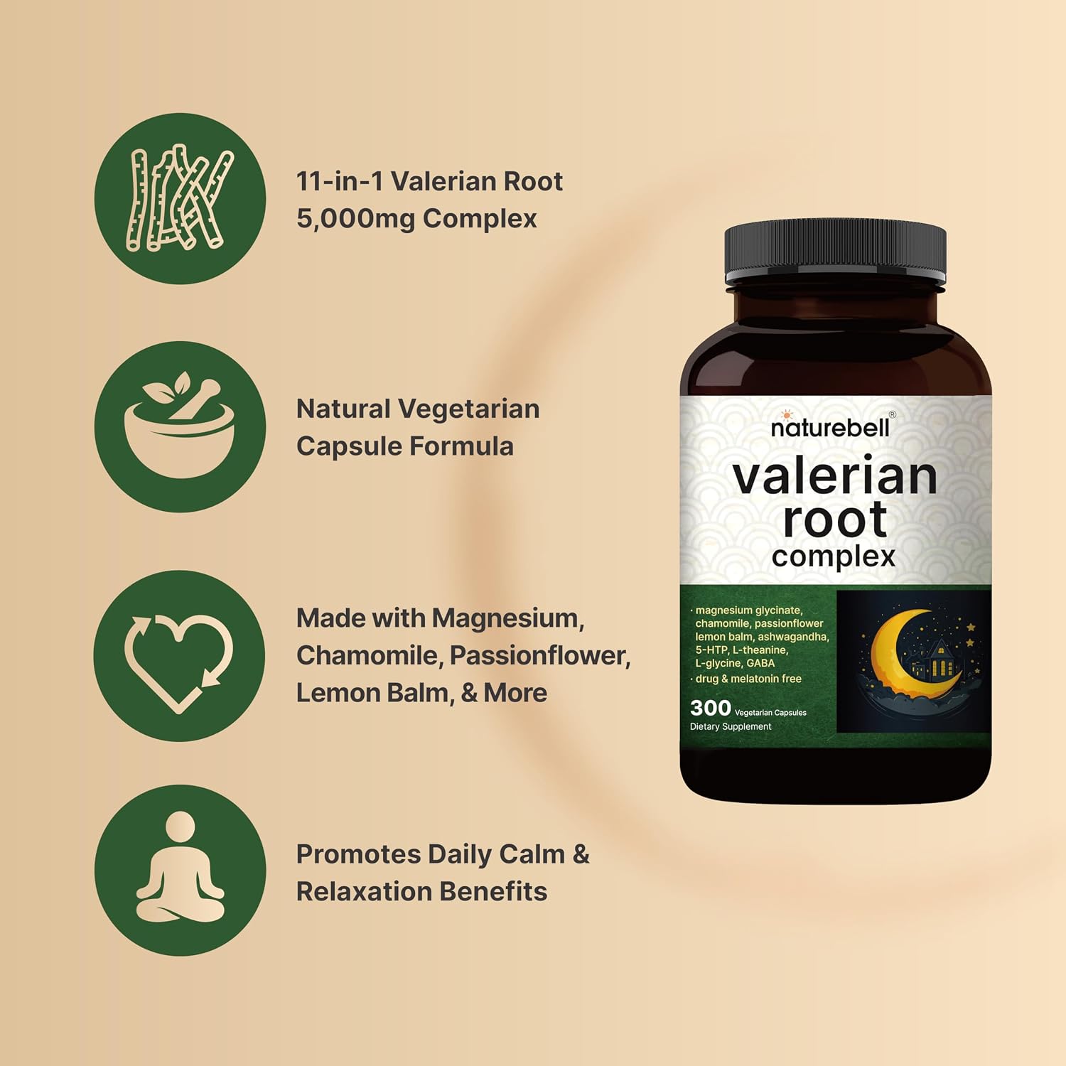 Detalle de NatureBell Valerian Root Supplement, 300 Veggie Capsules