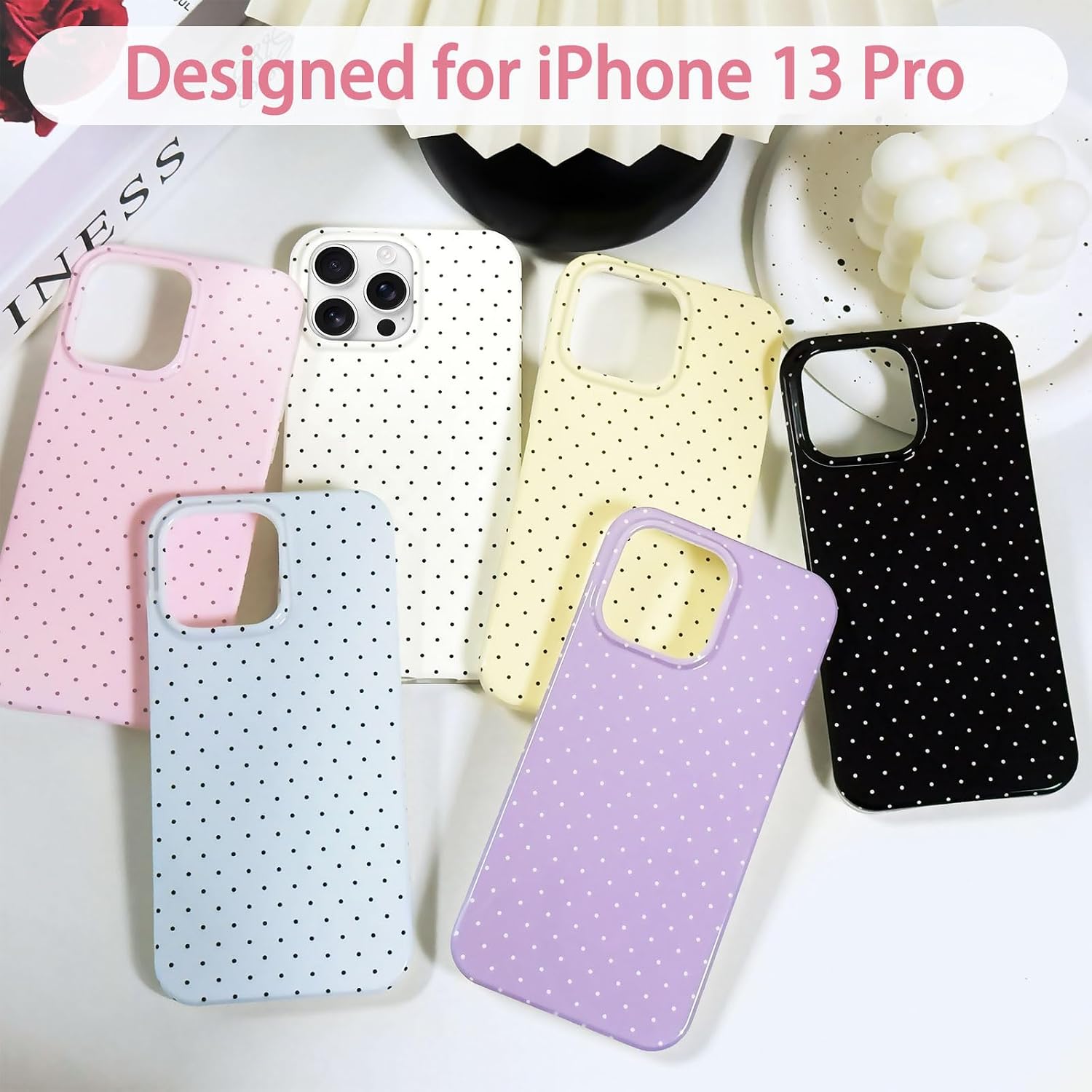 Thumbnail 4 de Hython iPhone 13 Pro Case, Blue Polka-Dot Soft TPU Slim Cover