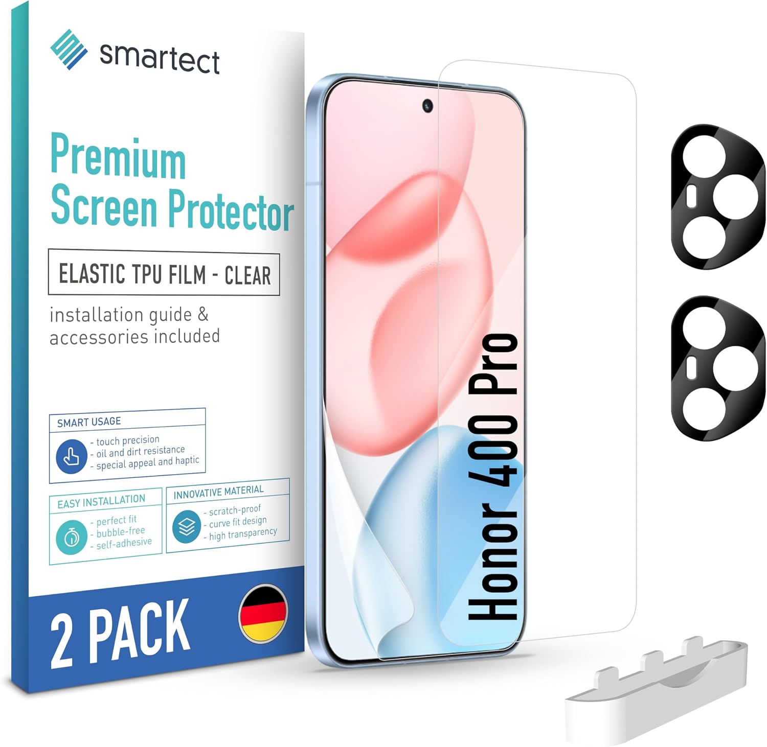 Detalle de SmarTect TPU Screen Protector for Honor 400 Pro, 2 Films and 2 Camera Glasses