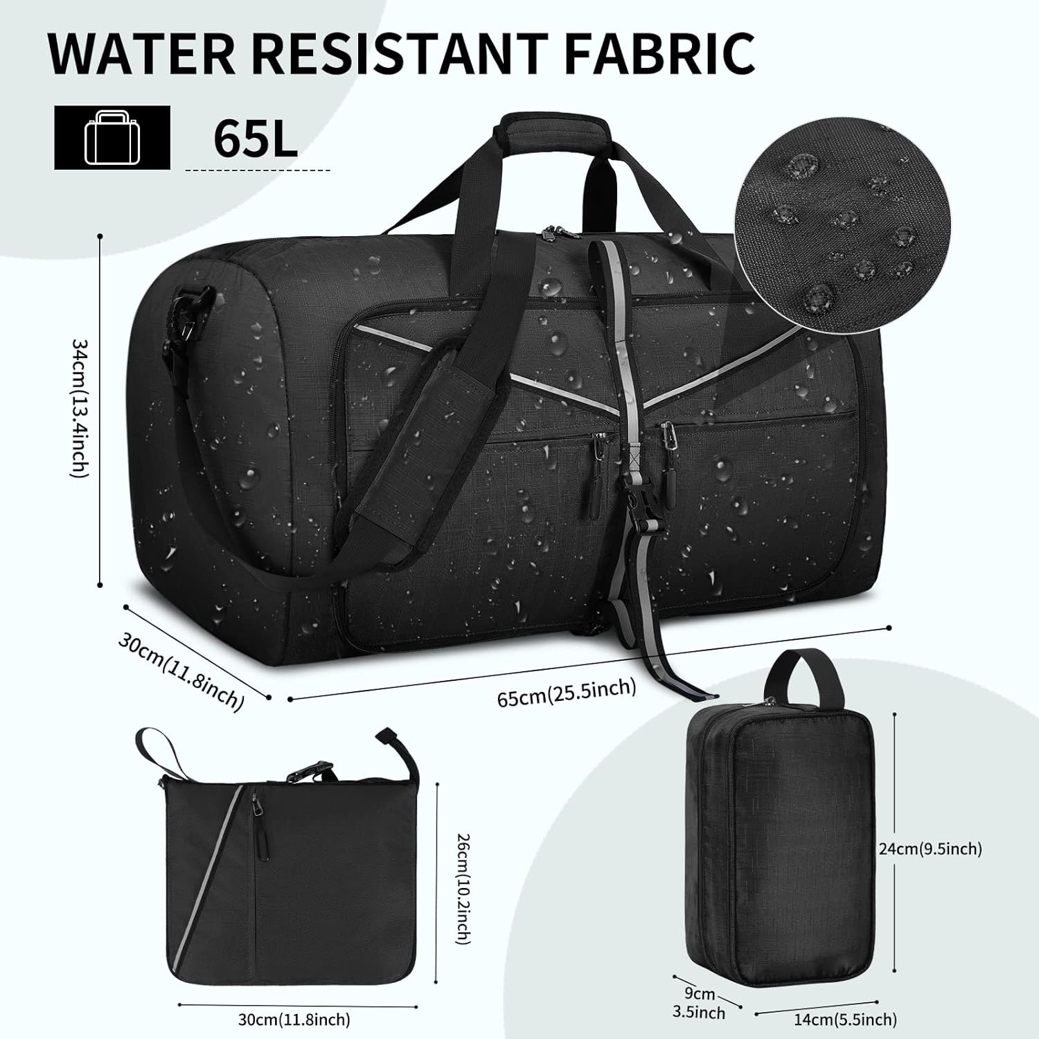 Detalle de Lubardy Borsone da Viaggio Grande 65L/80L/100L Pieghevole, Impermeabile, Leggero e Versatile con Scomparti per Scarpe