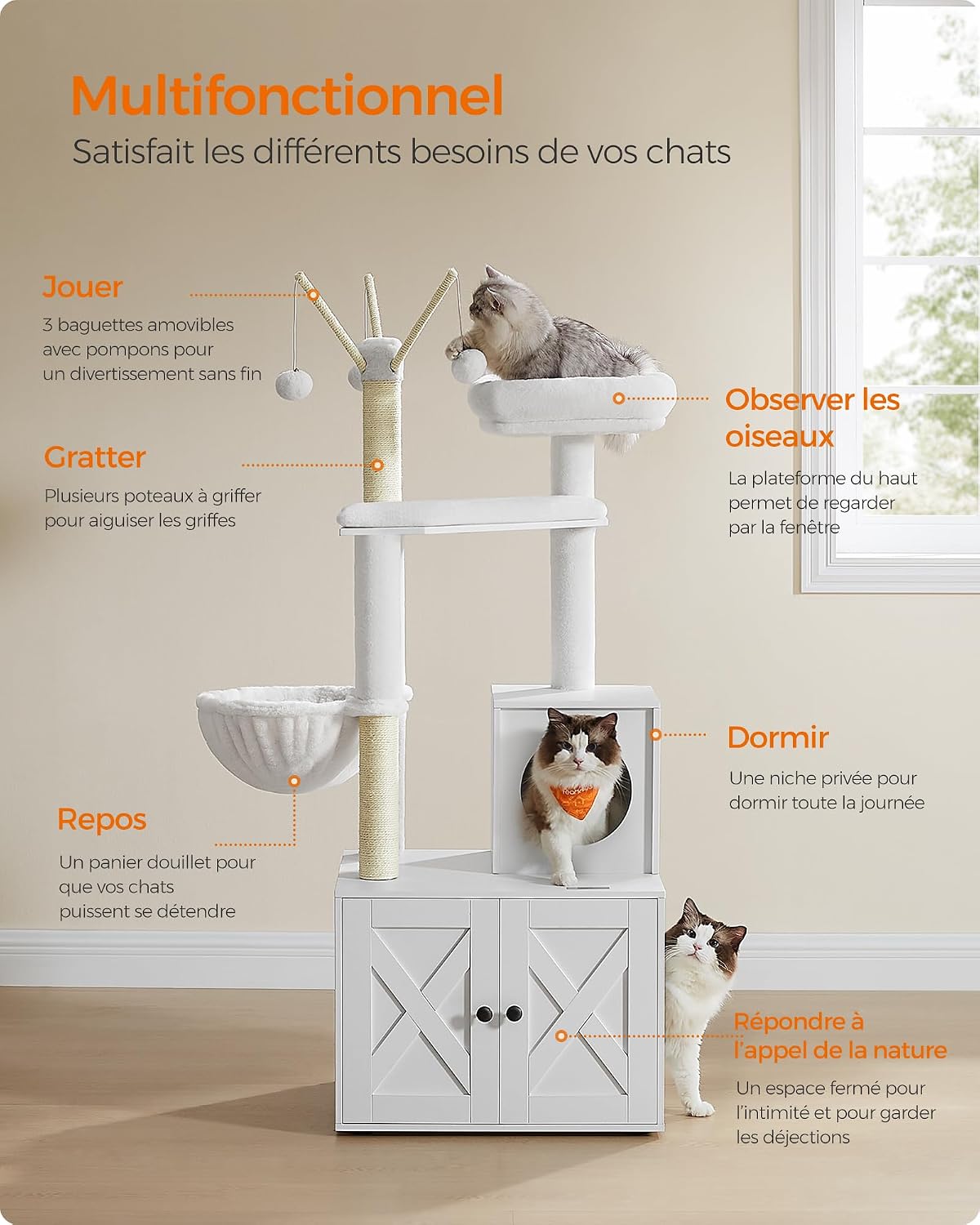 Thumbnail 2 de FEANDREA HAINS PCT113W01 krabpaal met kattenbaknis, sisal en afneembare pompons