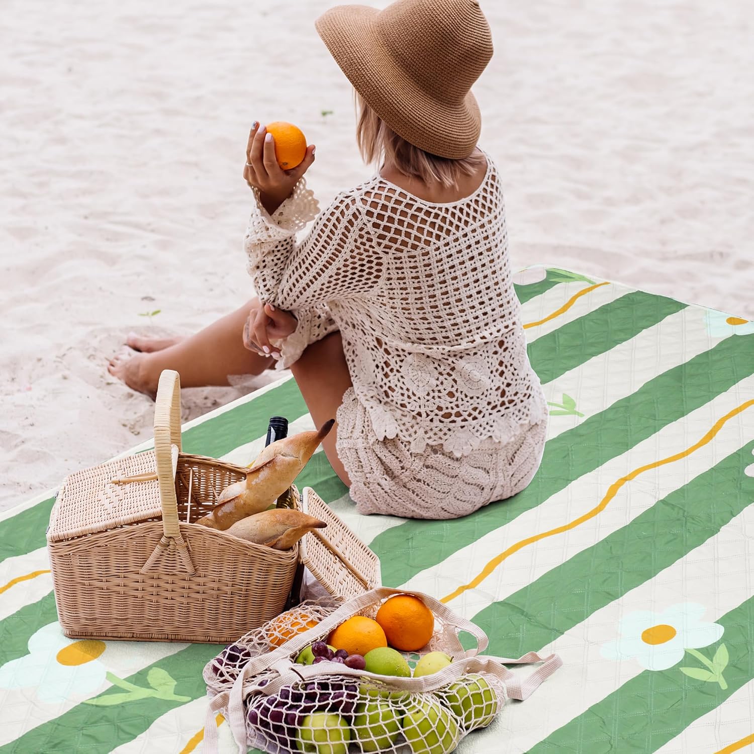 Detalle de LARUTAN Picknickdecke 200x200 cm – wasserdicht, waschbar und faltbar mit Tragegriff