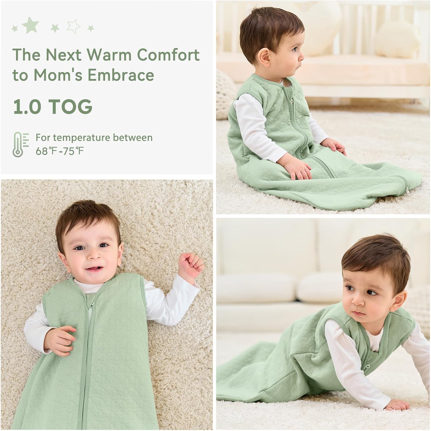 Thumbnail 5 de Unnivoll Baby Sleeping Bag 1.0 Tog for 12-18 Months (Grün) – 100% Cotton, 2-Way Zip, Safe and Dormant Comfort