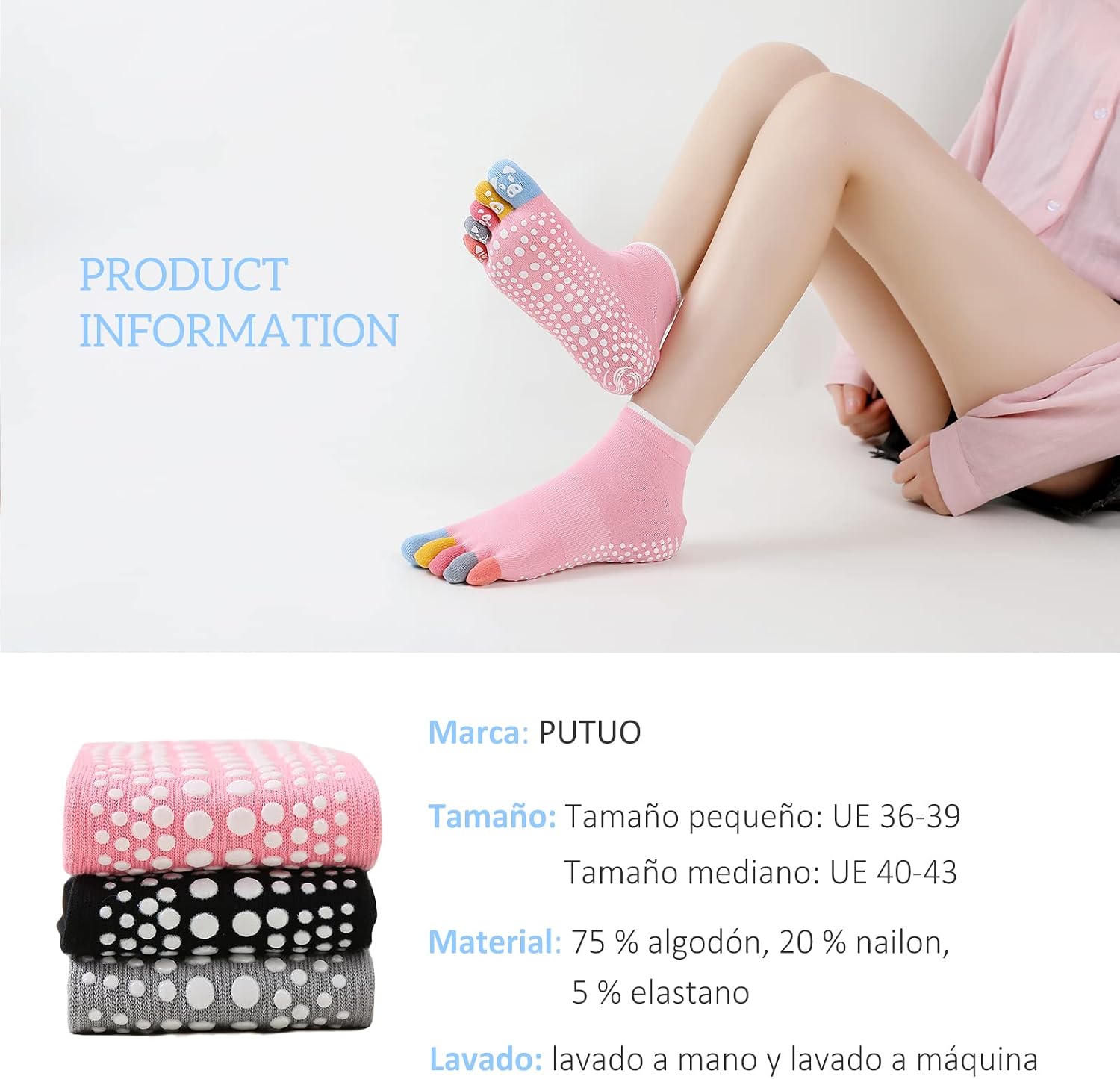 Thumbnail 5 de PUTUO Calcetines de Yoga con Dedos 3 pares
