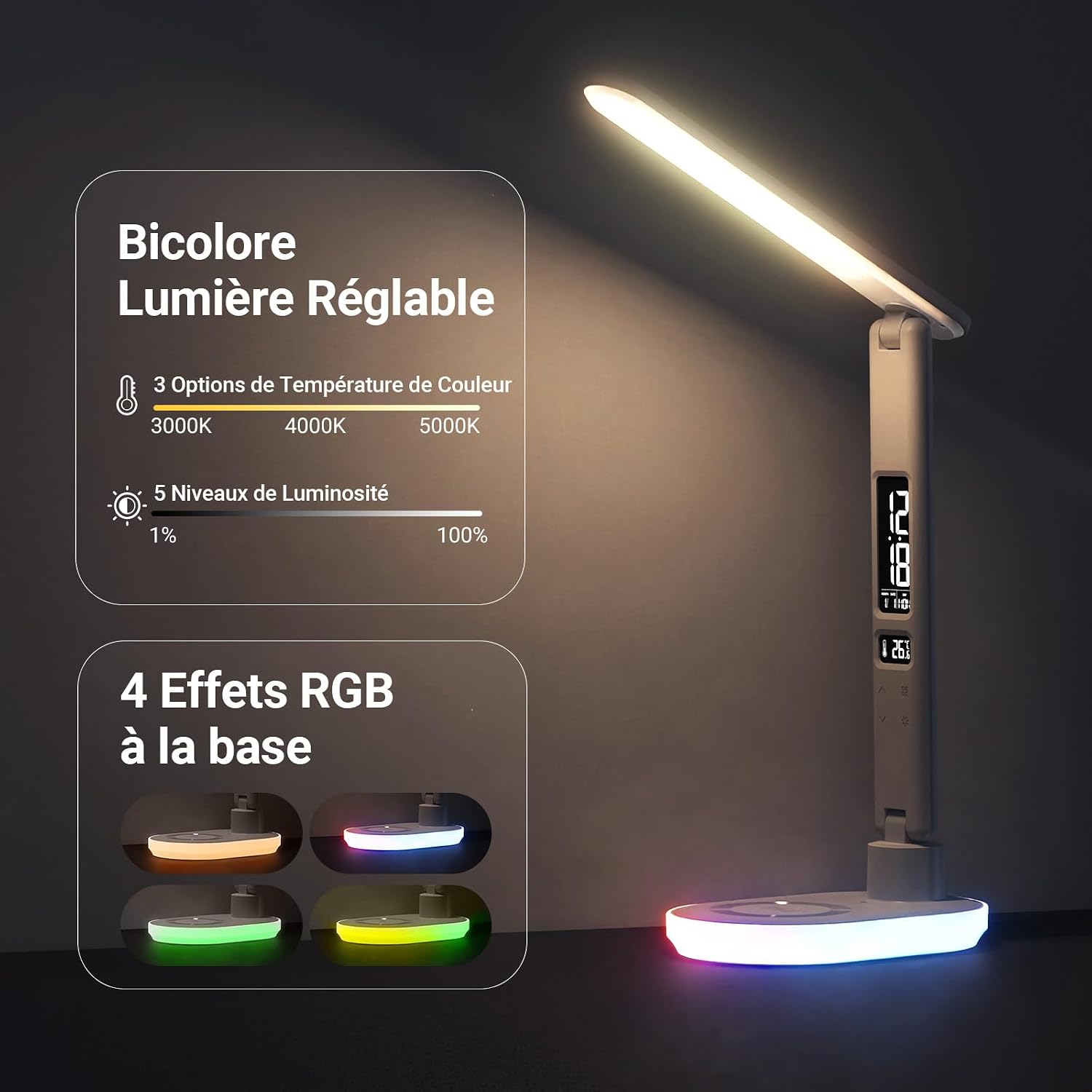 Thumbnail 2 de Lampe de bureau LED NEEWER Entry Level Version N20 – 12 LED + 24 LED, USB-A, 3 températures, 5 niveaux et RGB