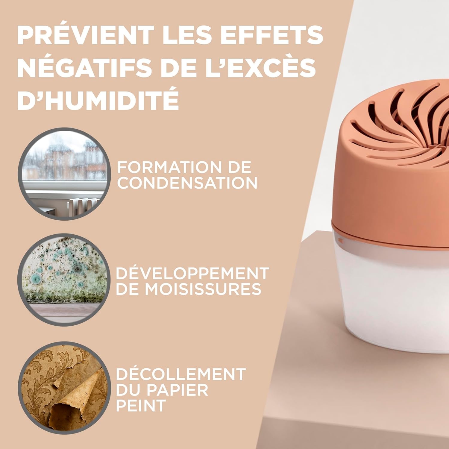 Thumbnail 3 de Rubson Absorbeur d'Humidité Aero 360° Couleur Pêche (1 appareil + 1 recharge 450 g)