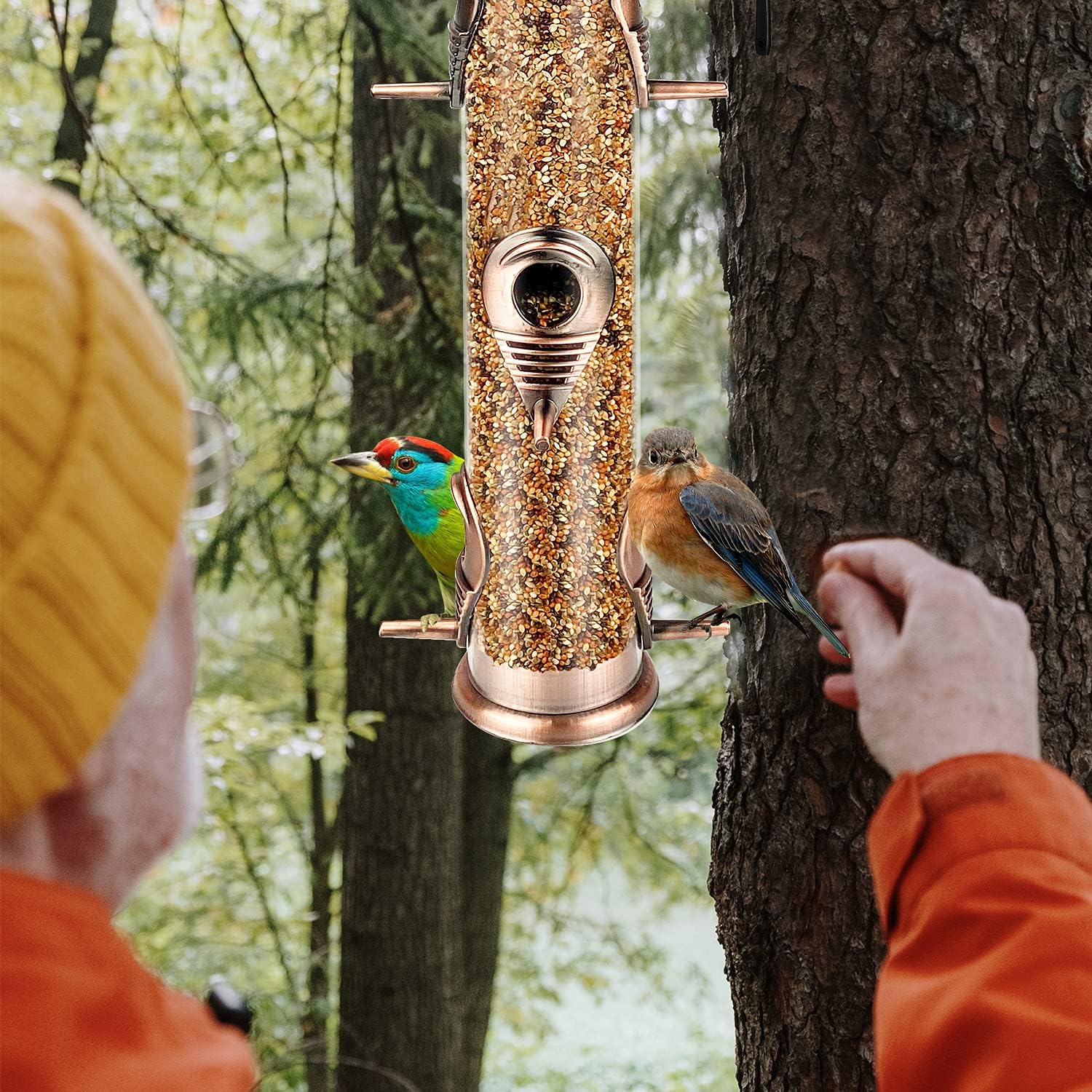 Thumbnail 2 de Urban Deco Antique Copper 6-Port Metal Tube Hanging Bird Feeder