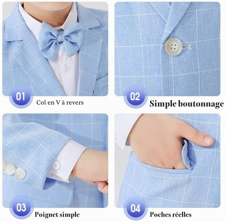 Detalle 2 de LOLANTA Boys suit geruit jongenspak met blazer, broek en bijpassende vlinderdas