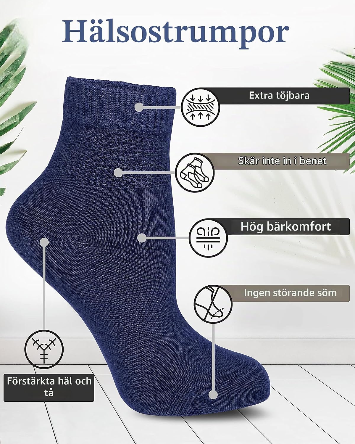 Detalle de Fiera Besa diabetikerstrumpor för dam, 4-pack i bambuviskos, sömlös tå