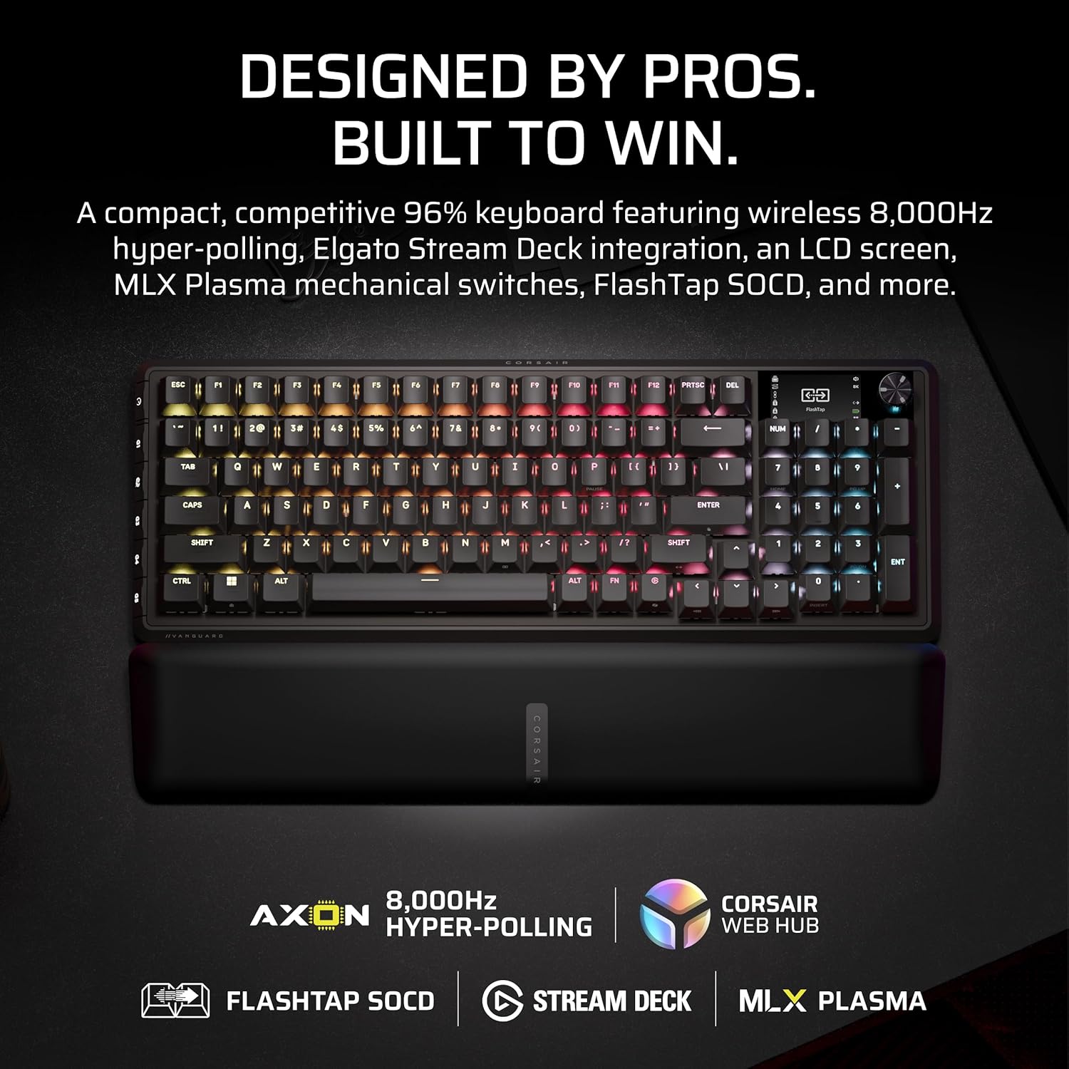 Detalle de Corsair VANGUARD 96 Wireless Mechanical RGB Gaming Keyboard – 96% UK Layout with Hot-Swappable MLX Switches