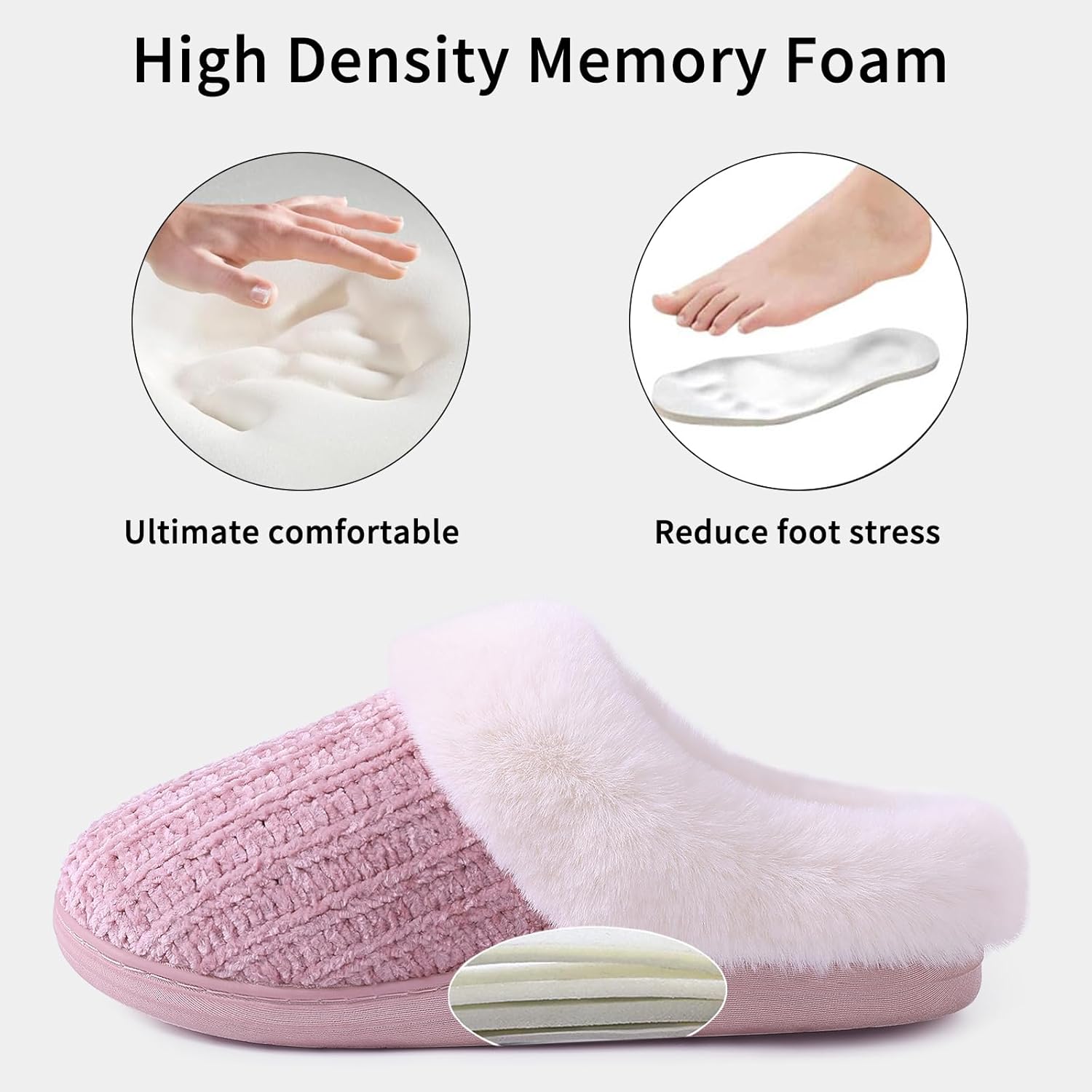 Detalle de Evshine Warm Knit House Slippers for Women with Memory Foam and Anti-Slip Soles