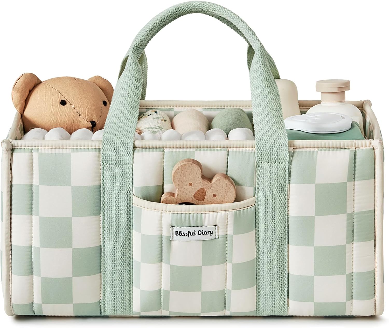 Blissful Diary Nappy Caddy Organiser in Sage Green Checkered