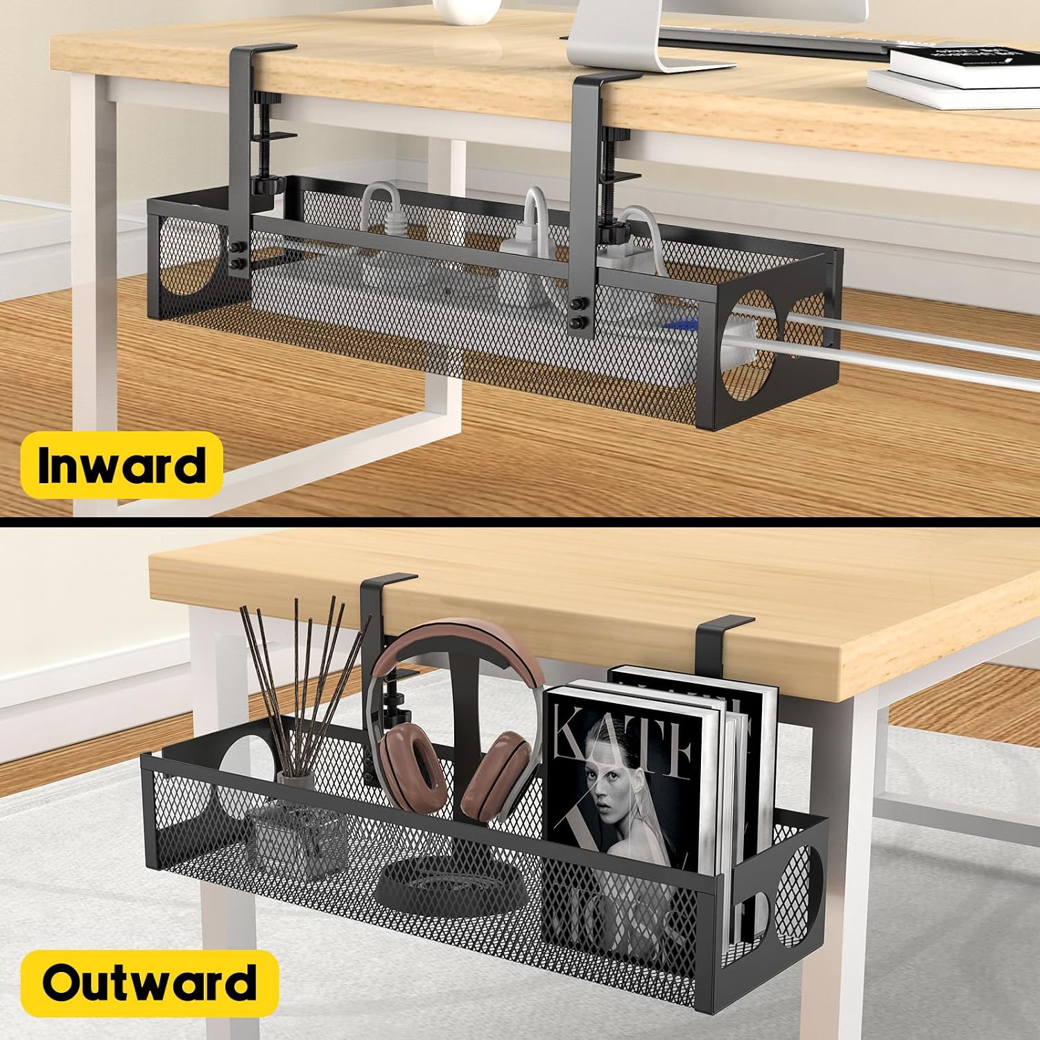 Thumbnail 6 de RERLYING Under Desk Cable Management Tray: No Drilling, No Damage, Metal Mesh with Clamp