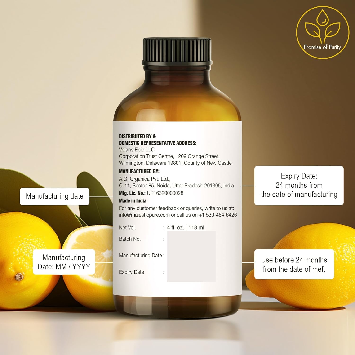 Thumbnail 3 de Majestic Pure Therapeutic-Grade Lemon Essential Oil (Cold-Pressed), 4 fl oz — Glass Dropper Included
