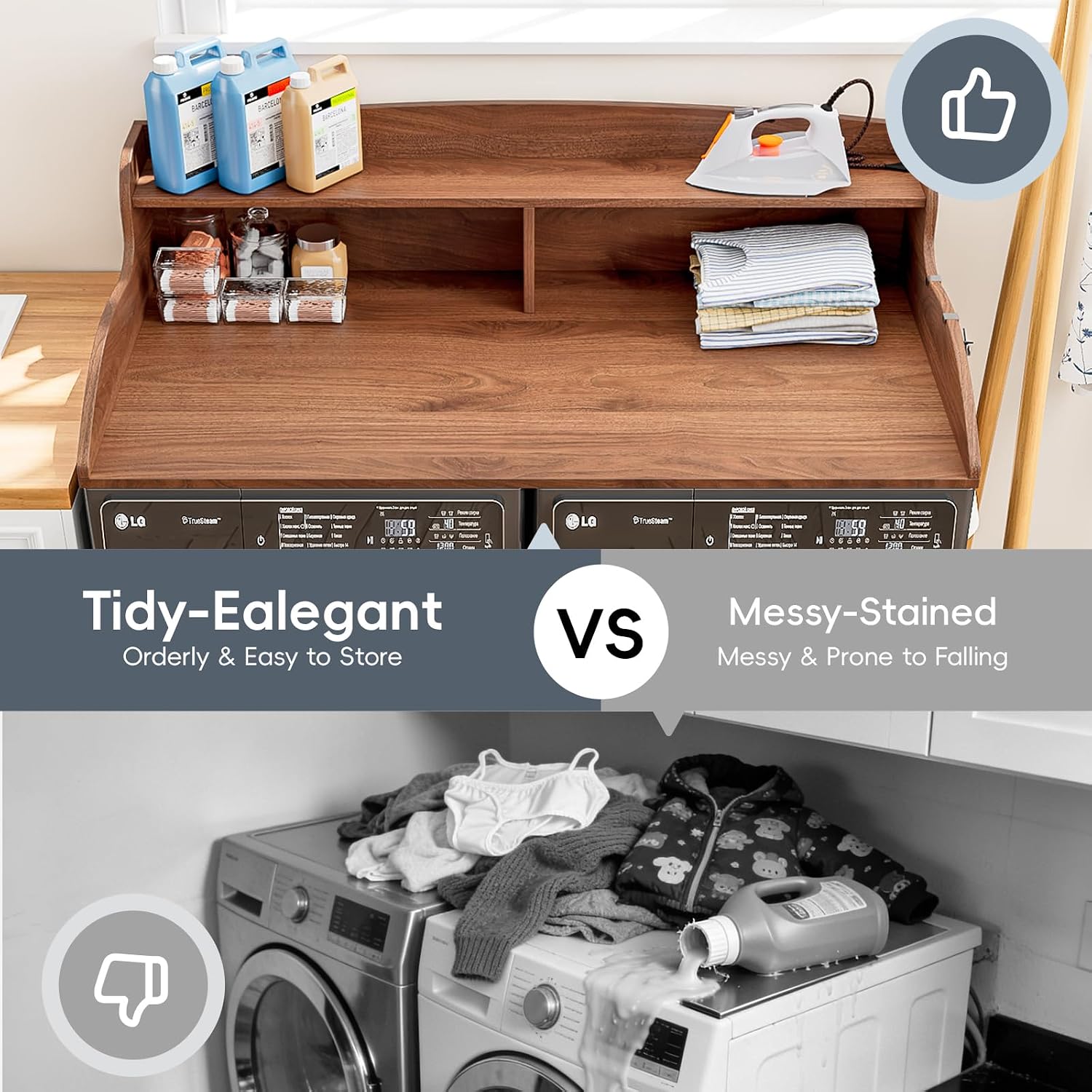 Detalle 2 de Erjiacun laundry table01 2-Tier Washer Dryer Countertop with Raised Edge
