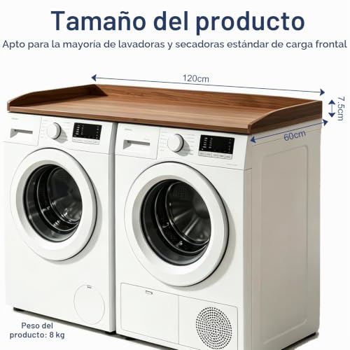 Detalle de Encimera para lavadora y secadora 120x60 Nogal | Askelierg