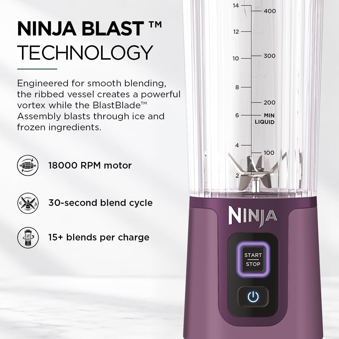 Detalle 2 de Ninja BC151PR Blast Portable Blender, Cordless 18 oz. Passion Fruit