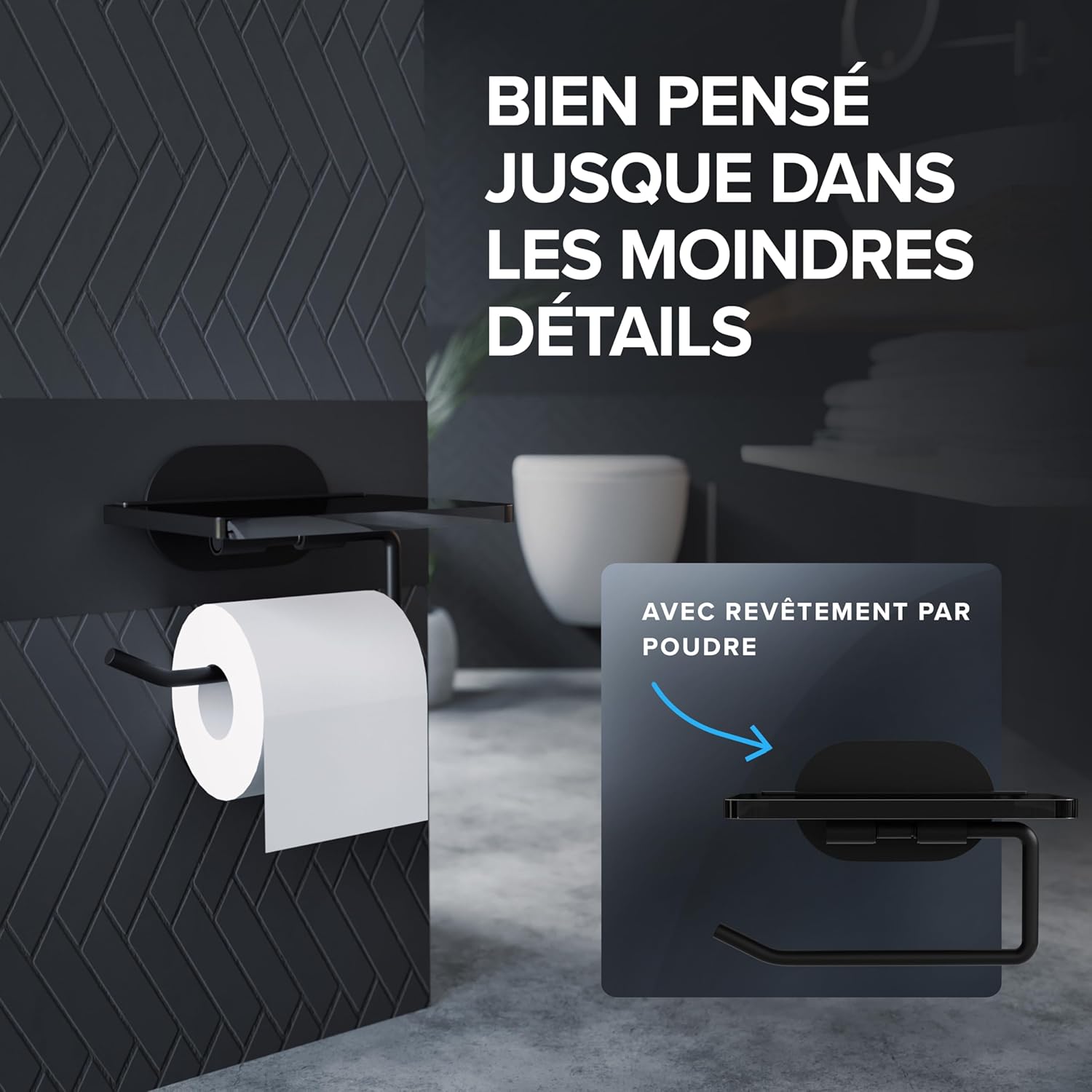 Thumbnail 5 de ovimar Distributeur de Papier Toilette Remoya avec Tablette en Verre Noir – Sans Percer