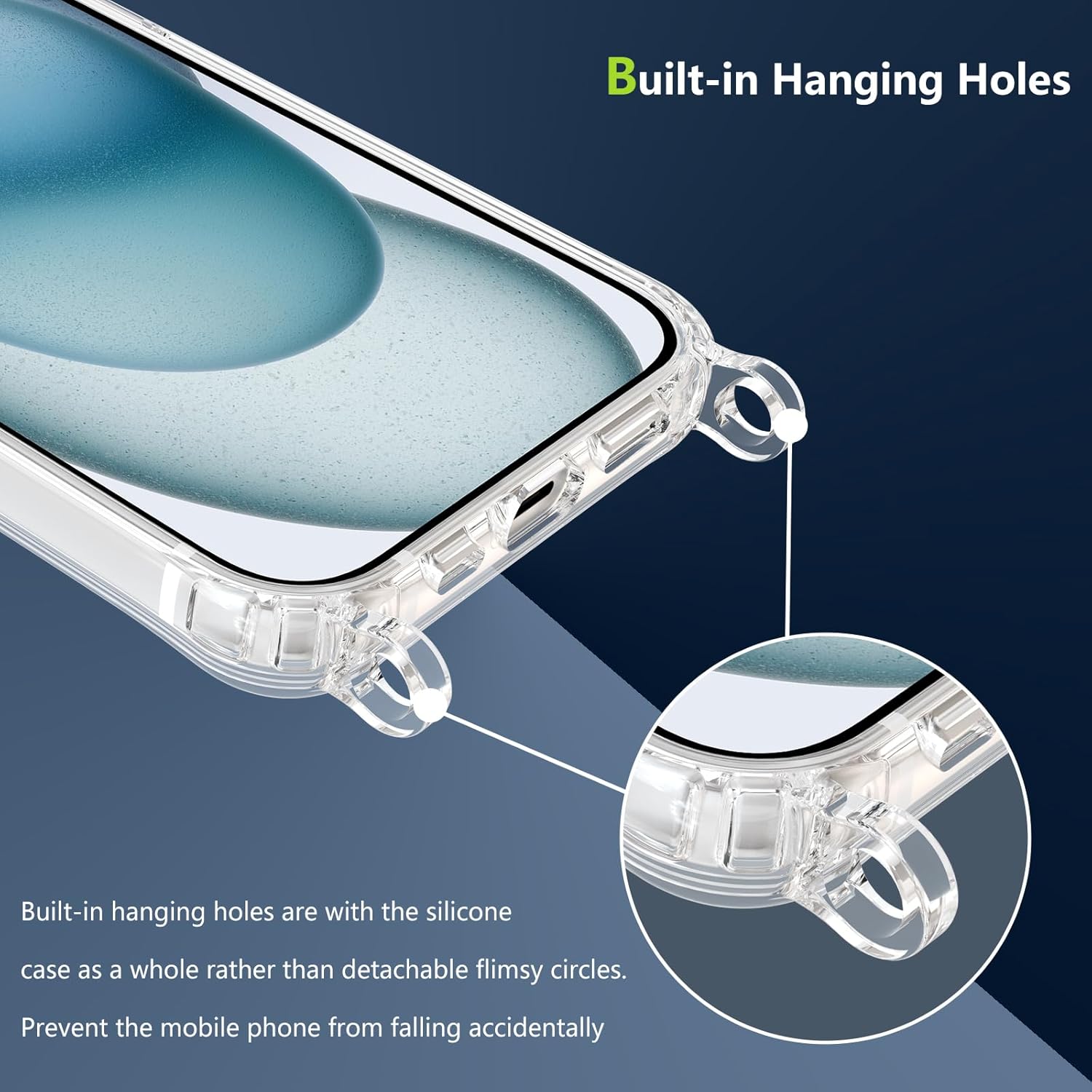 Detalle de UCASONG Crossbody Lanyard Case for iPhone 15 (Khaki) – Clear MagSafe-Compatible Protective Case with Adjustable Strap