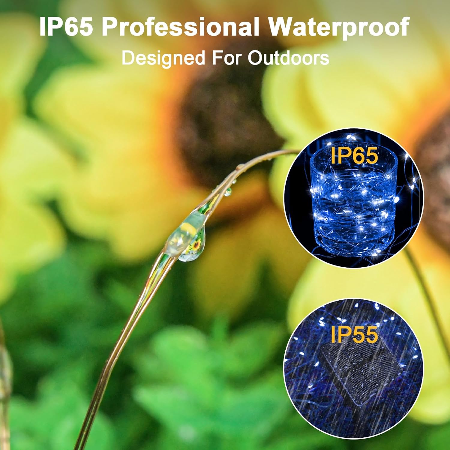 Thumbnail 2 de FFZZKJ solar garden lights (2-pack) with 240 LED glass bulbs, IP65 waterproof, blue copper-wire style