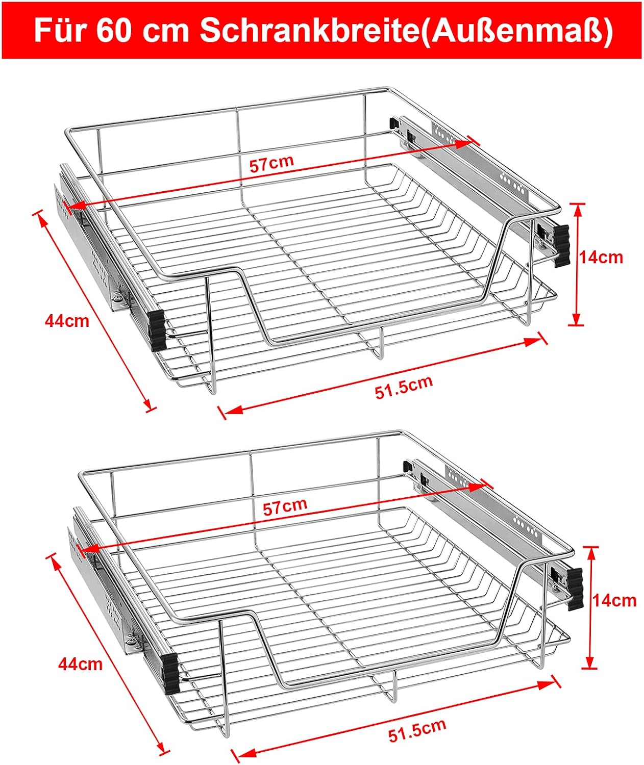 Detalle 2 de UISEBRT 2er-Set Küchenschublade / Teleskopschublade für 60 cm Schrankbreite (Vollauszug)