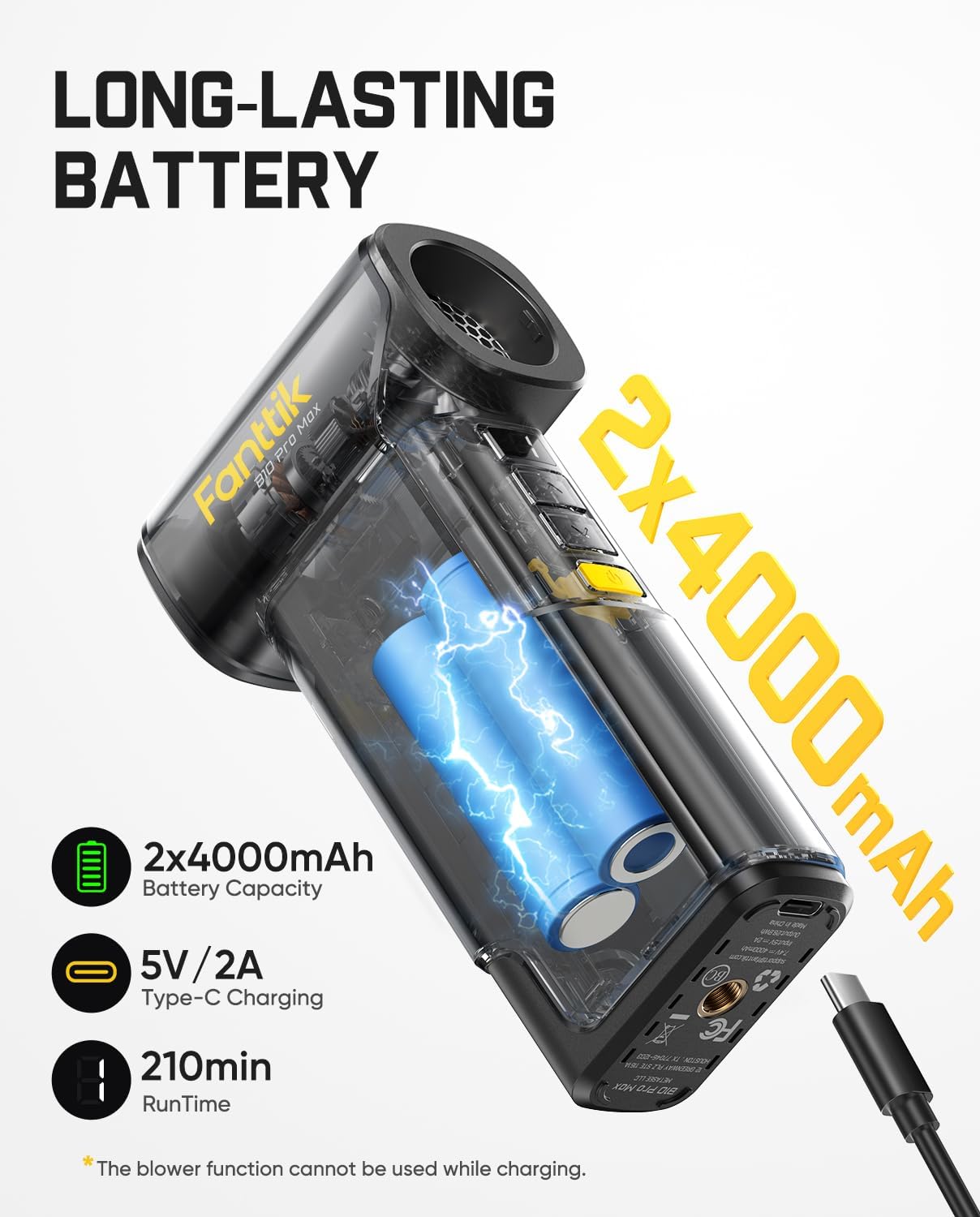 Detalle 2 de Fanttik B10 Pro Max: Kabelloser Druckluftreiniger mit MegaBoost, 6 Stufen und zwei 4000 mAh Akkus