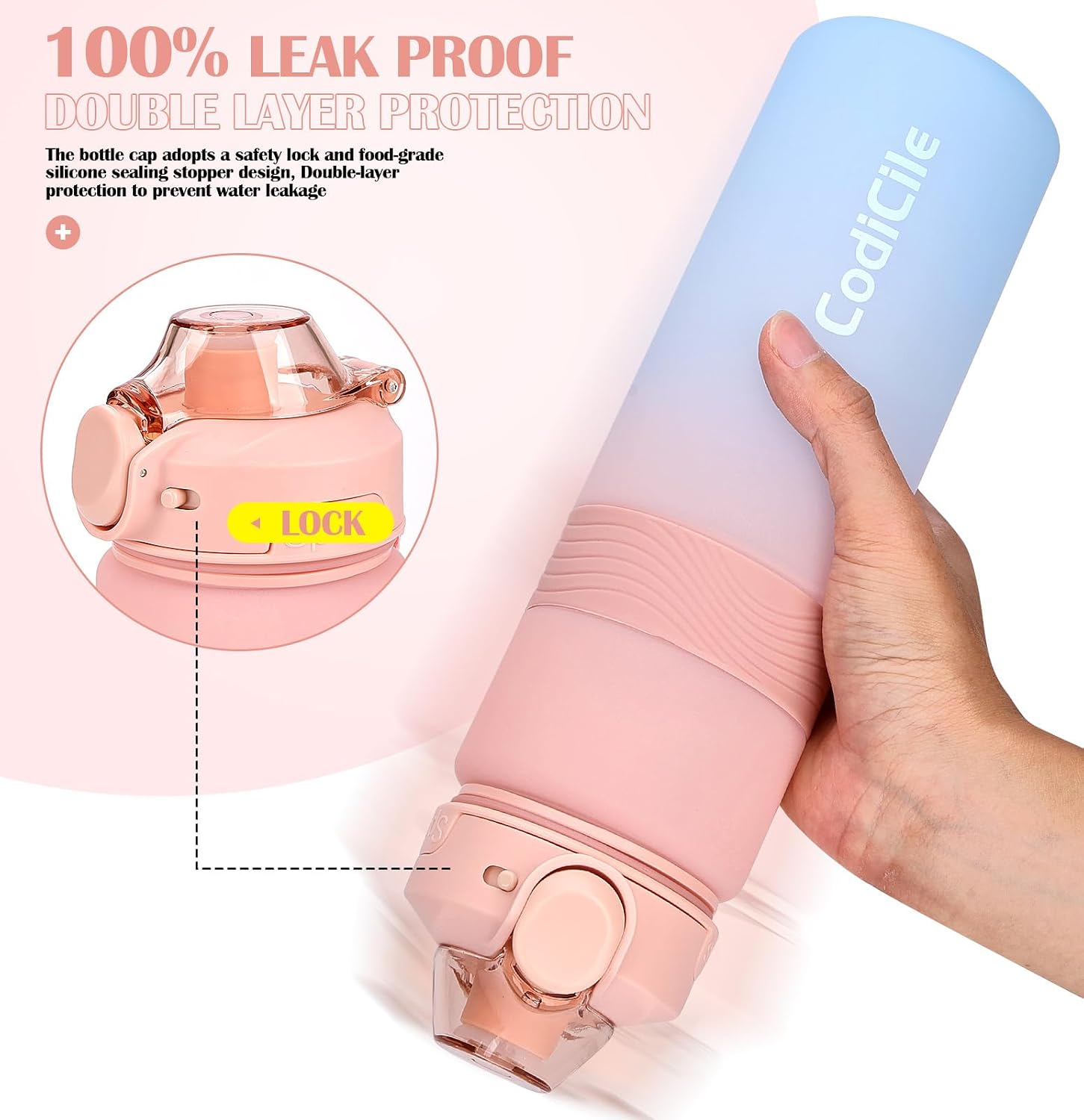 Detalle 2 de CodiCile 1L BPA‑free water bottle — leak‑proof for gym