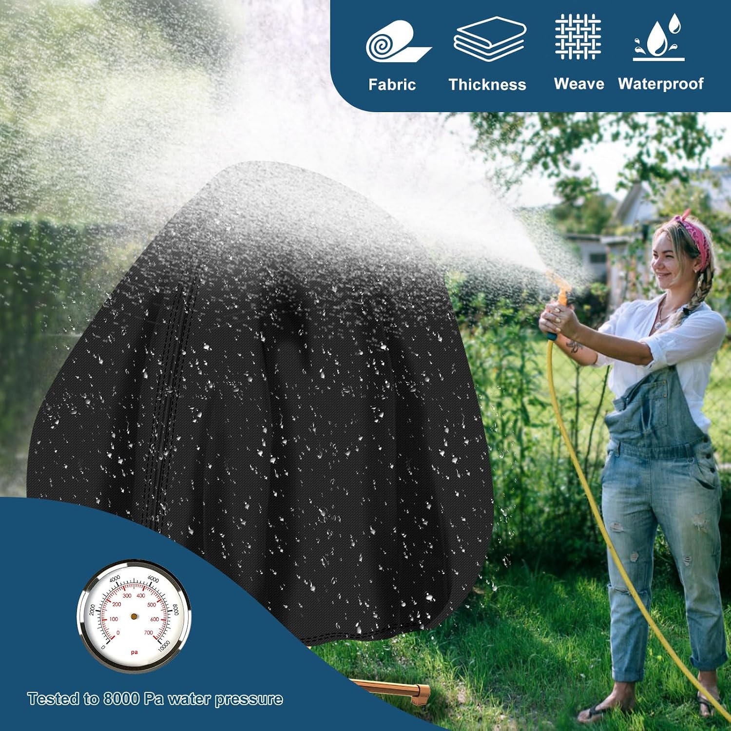 Thumbnail 3 de RICHIE Egg Chair Cover (420D Heavy Duty Oxford) – Waterproof outdoor cocoon swing egg chair cover, 200 x 230cm, black