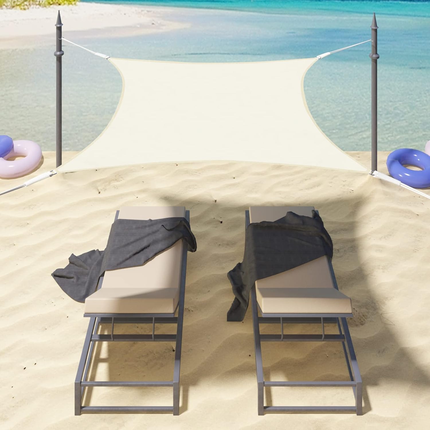 Thumbnail 1 de WOLTU voile d’ombrage triangulaire 3,6x3,6x5,1 m imperméable anti-UV (crème)