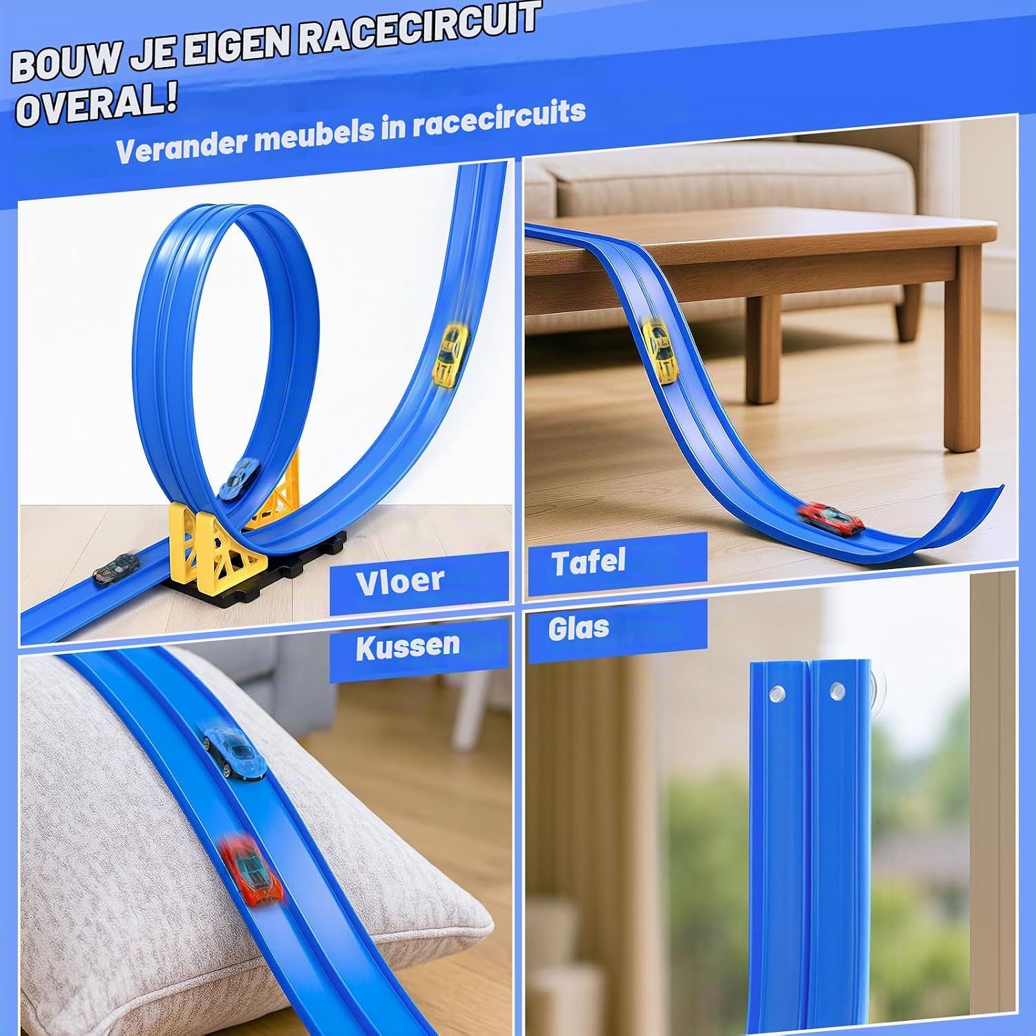 Detalle 2 de Dreamon 088-11-6m-blue flexibele dubbele racebaan, 6 meter met 4 auto's