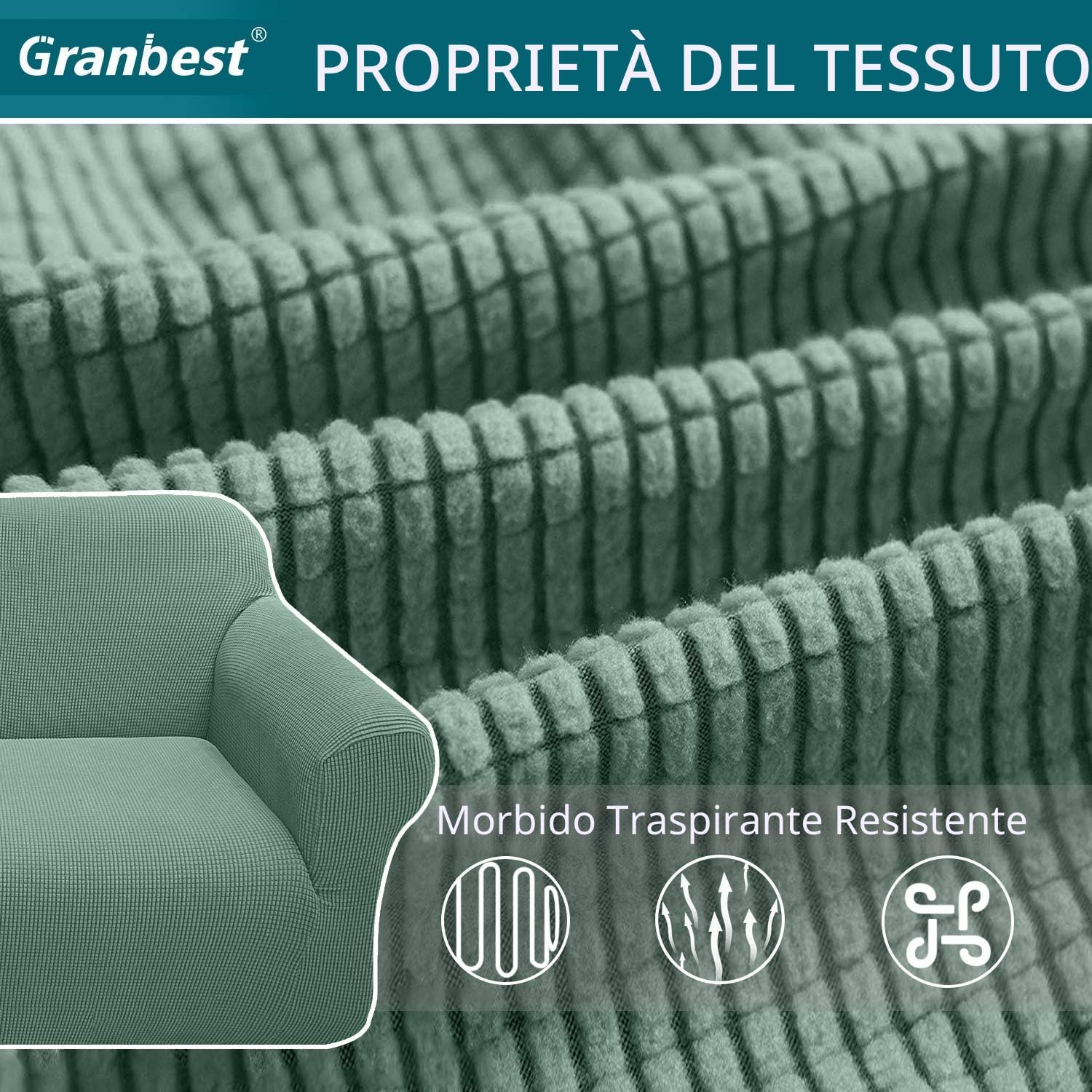 Detalle de Granbest Copridivano altamente elasticizzato, jacquard – 3 posti sabbia