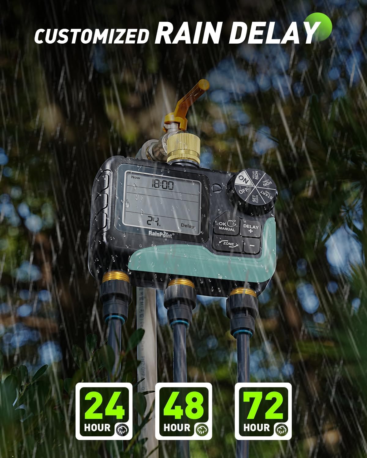 Thumbnail 5 de RAINPOINT Water Timer 3 Outlets with Brass Inlet/Outlet – Automatic sprinkler timer for garden irrigation