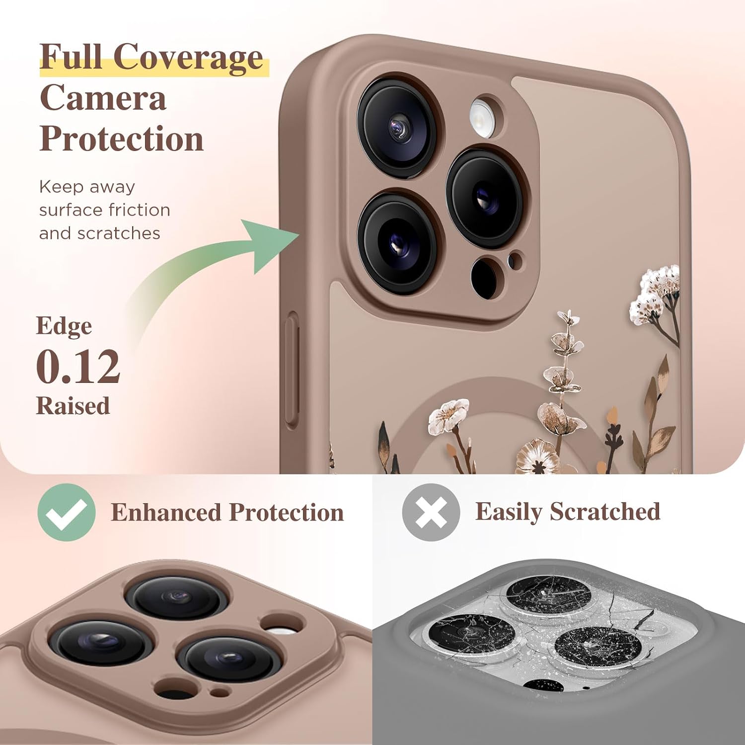 Thumbnail 6 de GVIEWIN iPhone 16 Pro Max Case with MagSafe and Full Camera Protection (Floratopia/Brown)