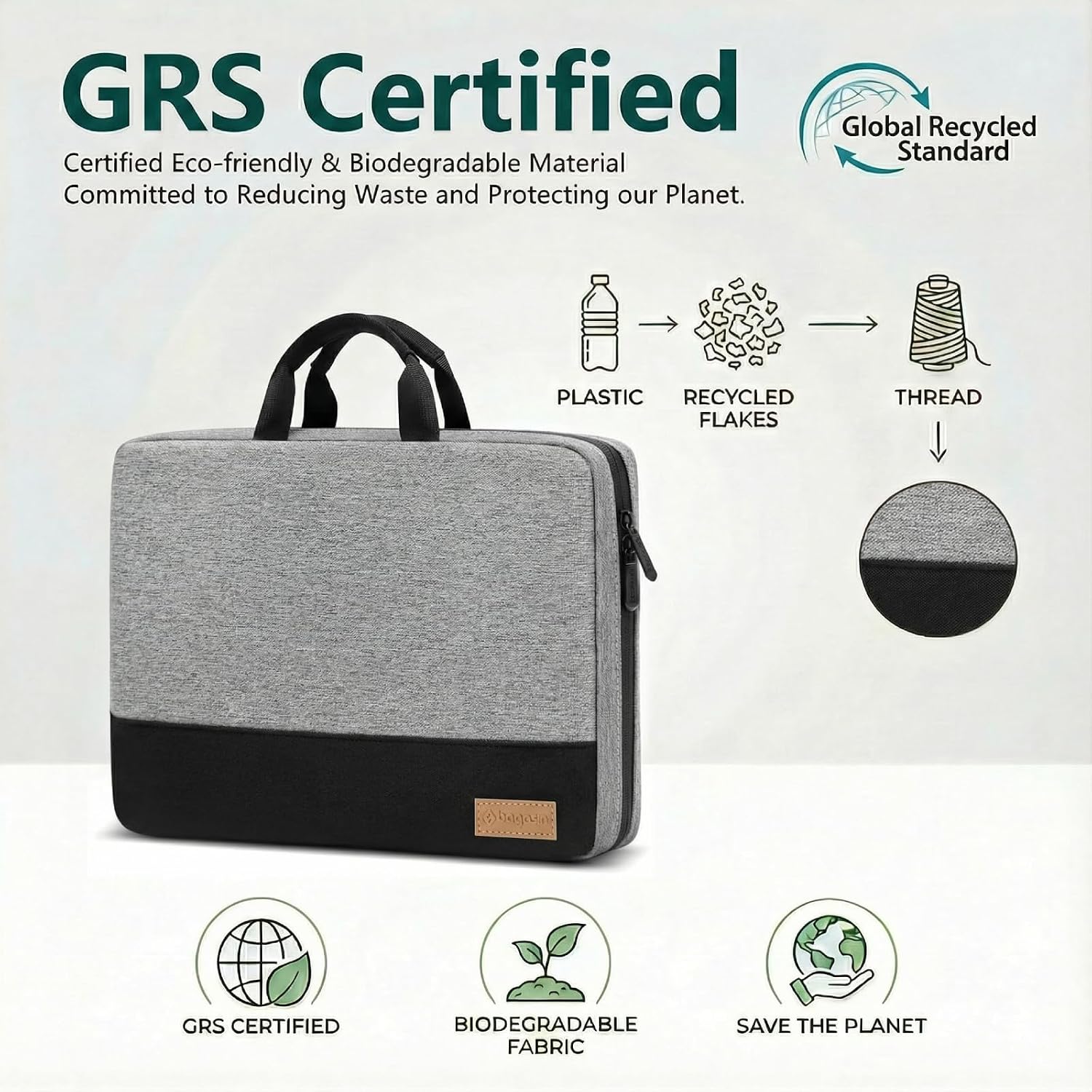 Detalle de Bagasin Laptop Hülle Tasche 14–17,3 Zoll – wasserdicht, 4‑lagiger Schutz, TSA-Griff