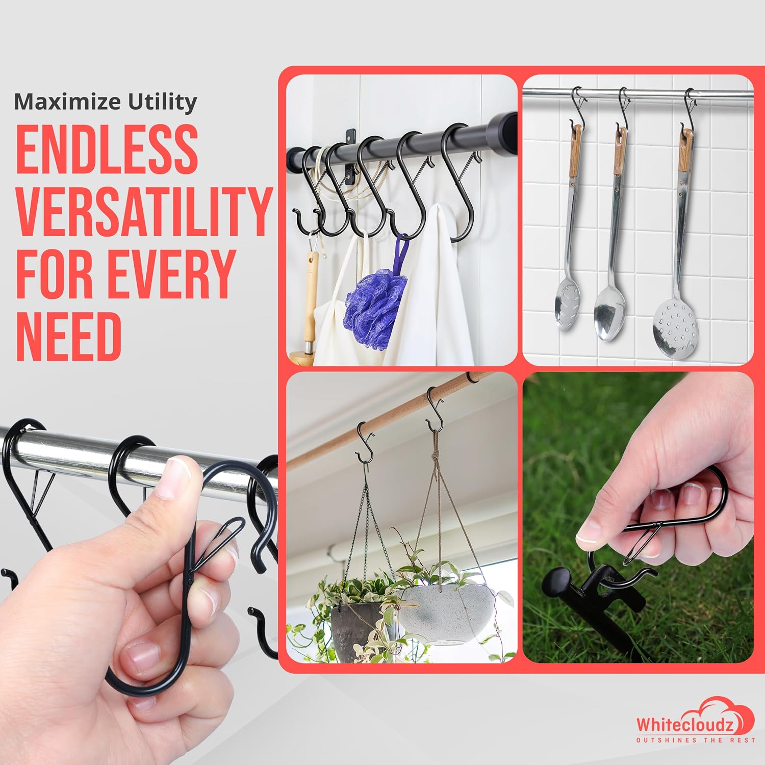 Thumbnail 6 de WHITECLOUDZ 10Pack Heavy Duty S Hooks with Safety Buckle – Wall & Ceiling Hanging Solutions (9.2cm)