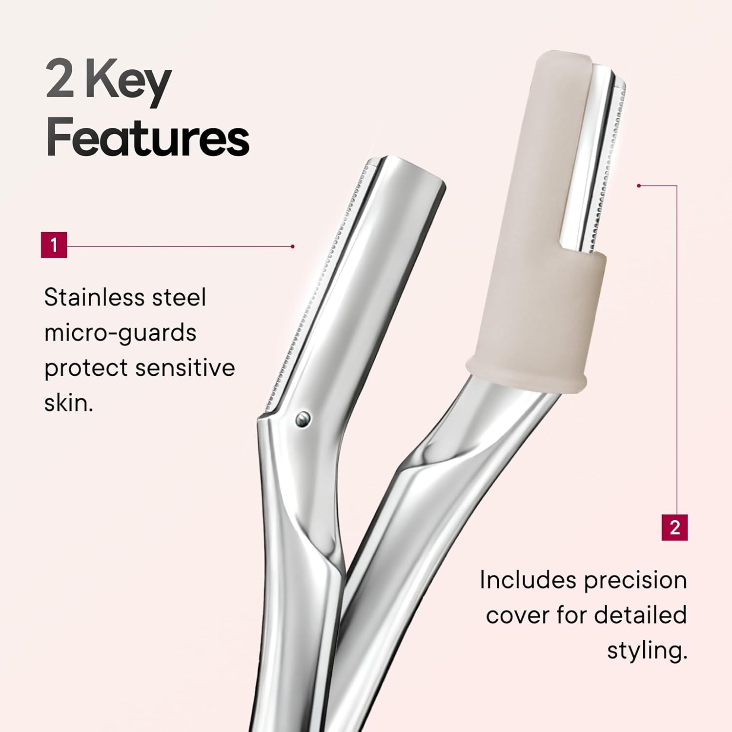 Detalle de CAVEEM Eyebrow Razor, Matte Silver, 6 Blades, Zinc Alloy Handle and Silicone Cap