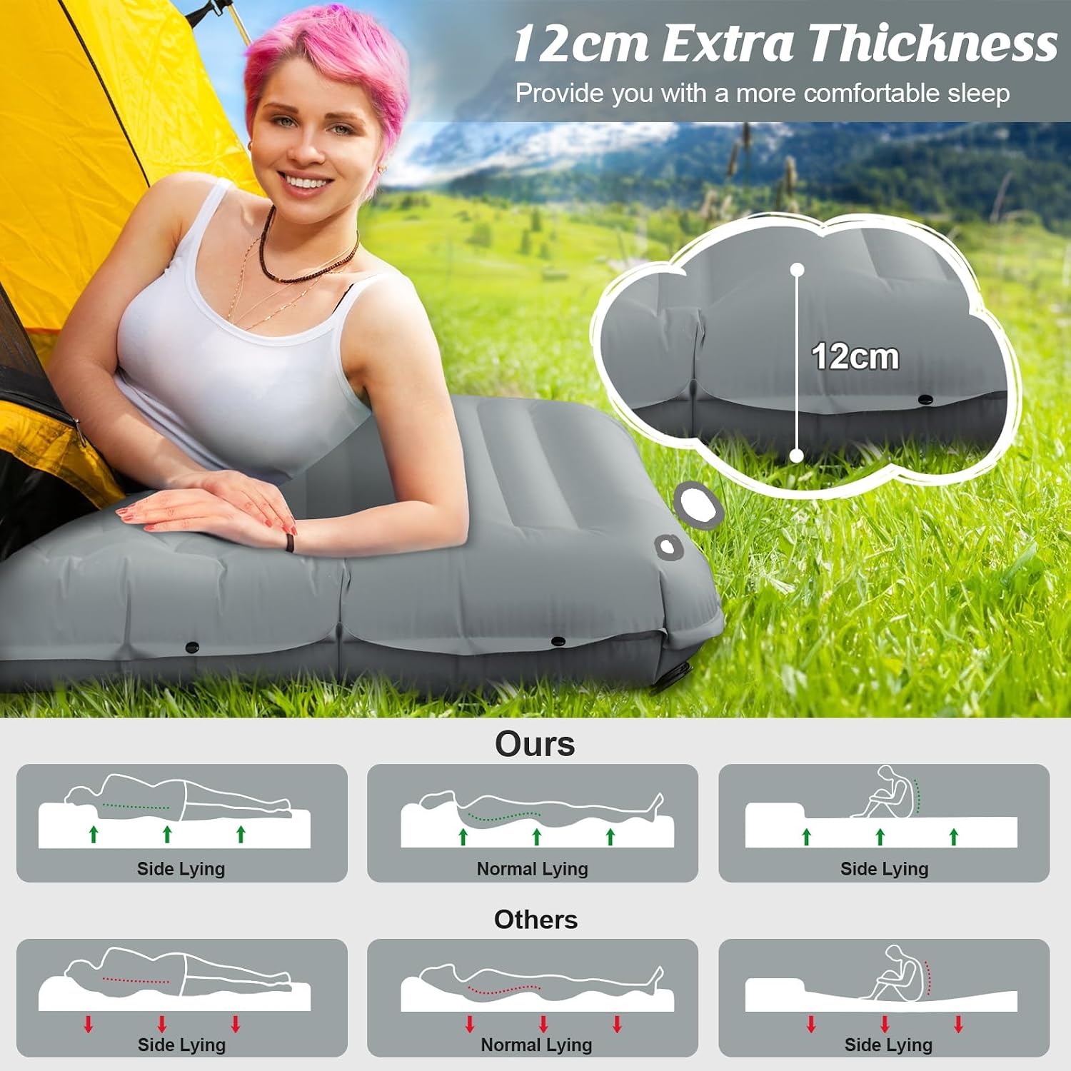 Detalle de Hsweeth Matelas Camping Autogonflant 12 cm – Confort et Légereté pour Randonnée