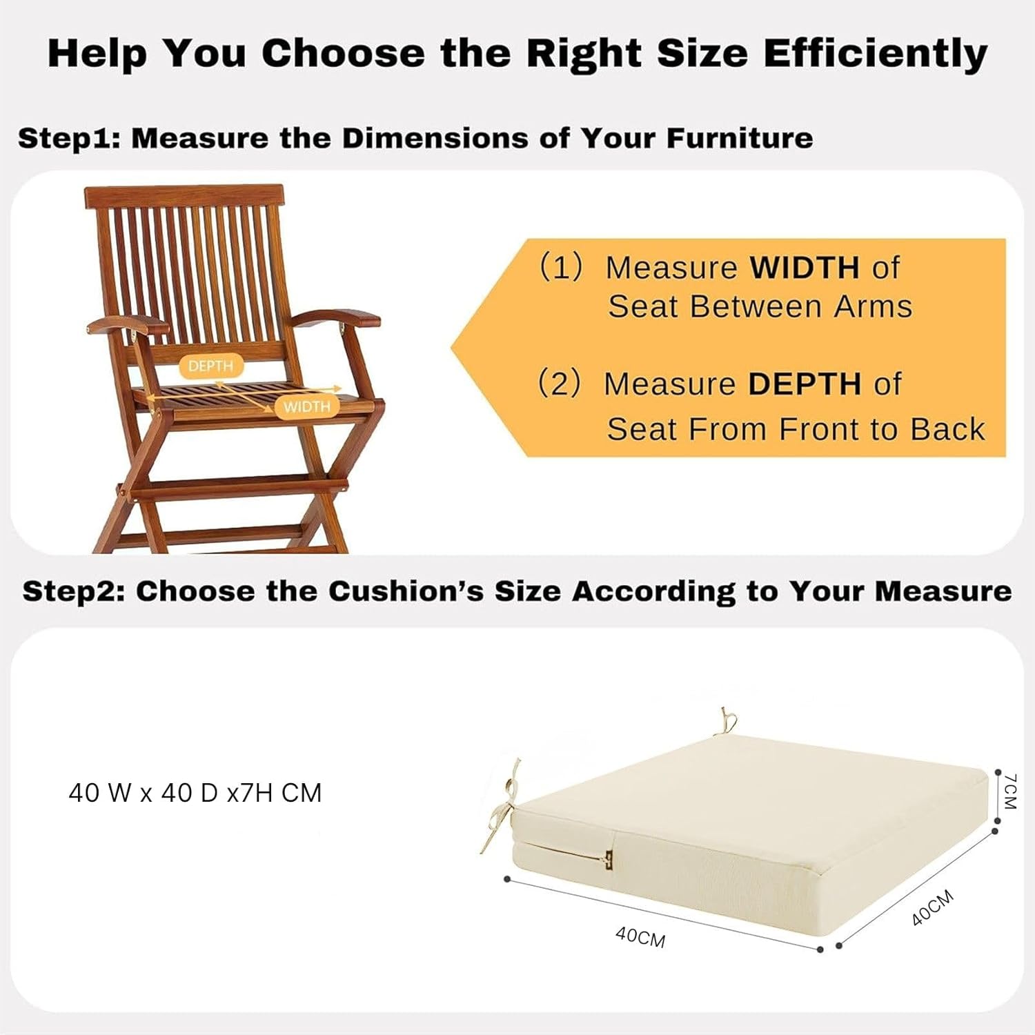 Detalle de PRIMEPATIO Outdoor Chair Seat Cushions Set of 2 – 40 x 40cm, 7cm Thick, Beige
