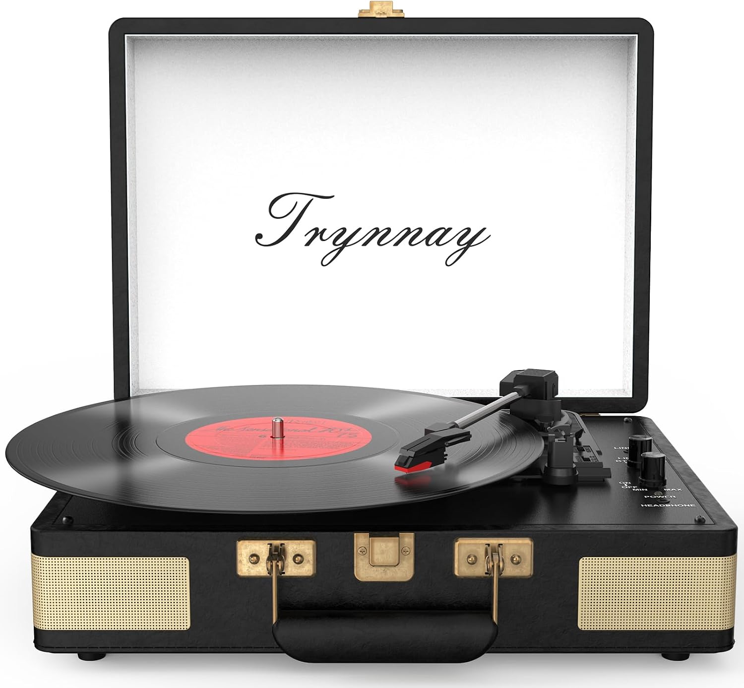 Thumbnail 6 de Trynnay Record Player 3 Speed Bluetooth Portable Suitcase Vinyl Player with Built-in Speakers – Vintage Black