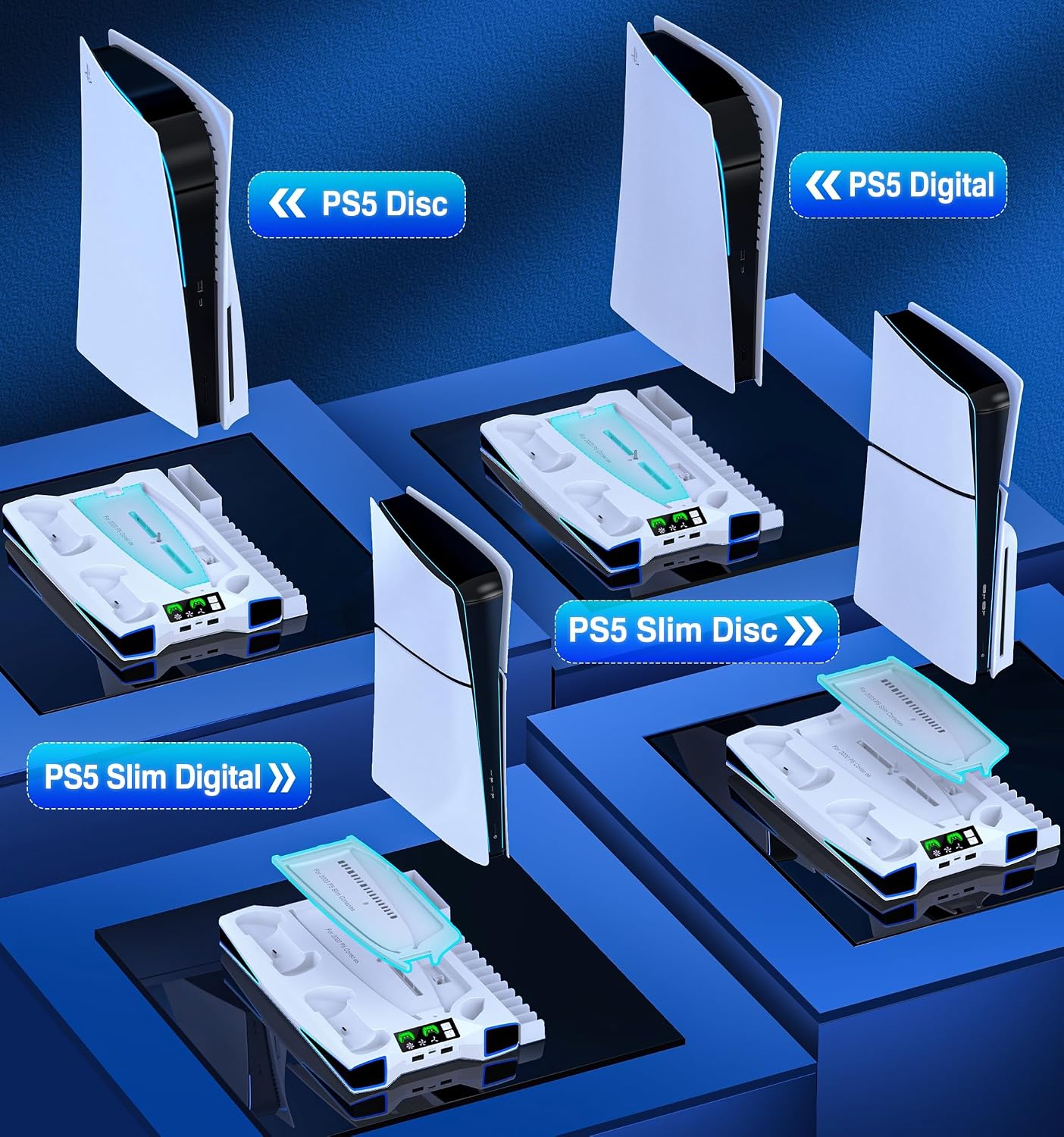 Detalle de Vertical PS5 Stand and Cooler Station with Dual Controller Charging