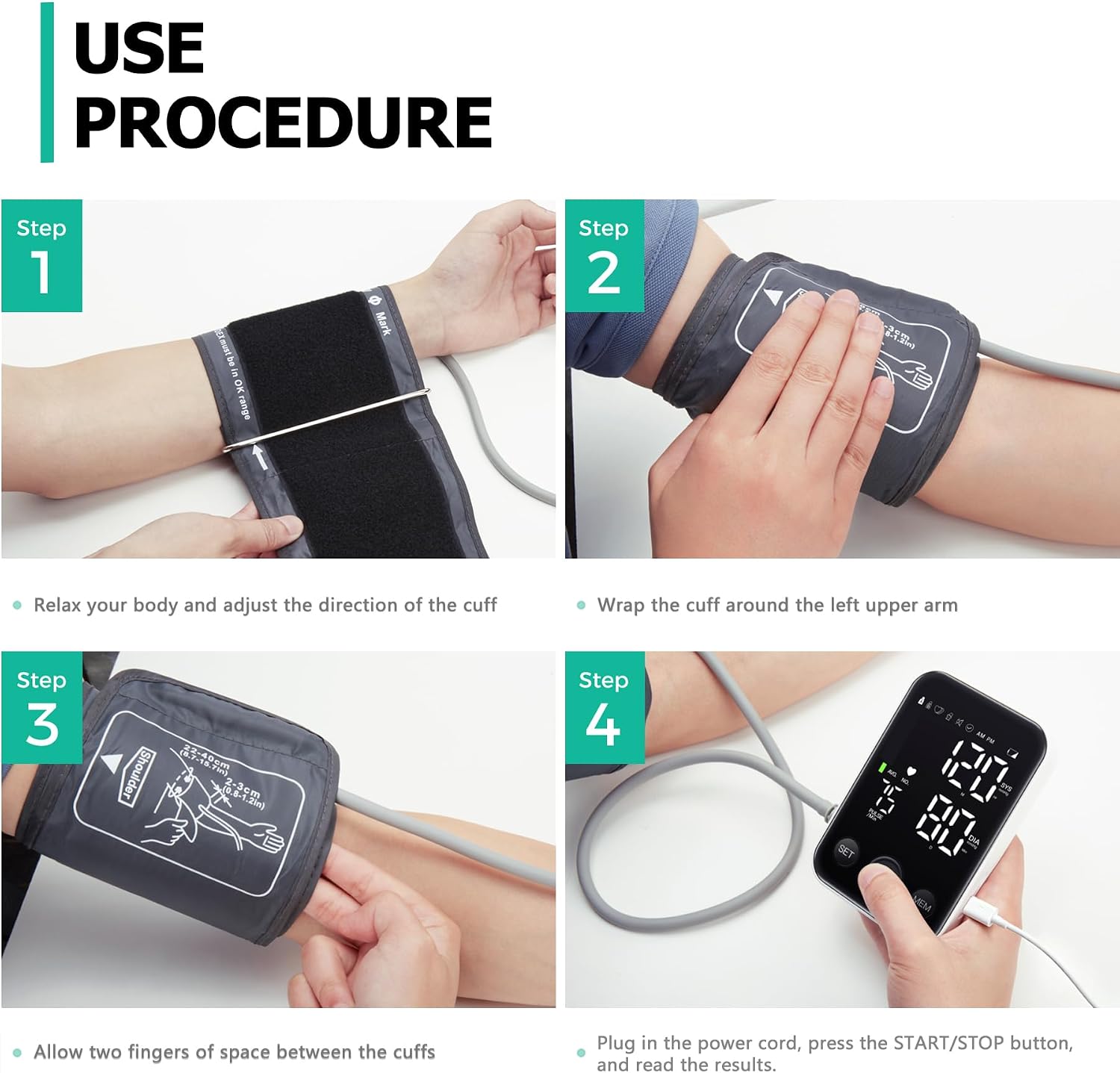 Thumbnail 5 de Oklar C02 Upper Arm Blood Pressure Monitor, Dual Power, 240-Reading Memory