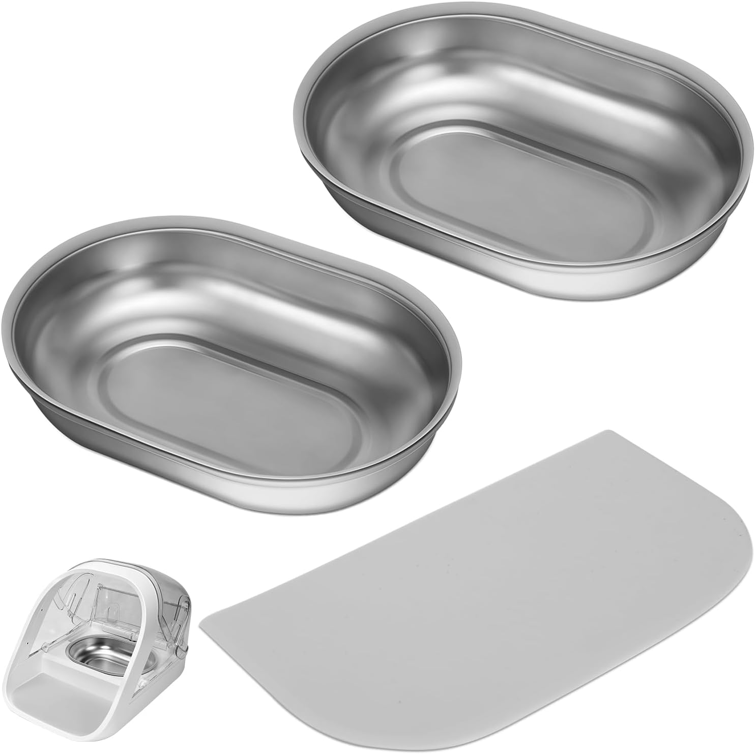 Detalle de Feriva Edelstahlnäpfe und Matte im Set für Mikrochip-Futterautomaten – 2 SUS 304 Einzelschalen + Silikonmatte
