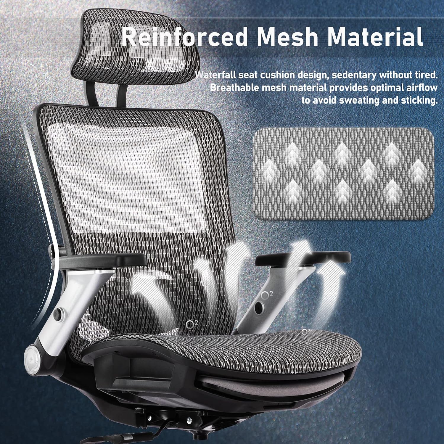Detalle 2 de COLAMY 2577F Ergonomic Mesh Office Chair with Footrest and Adjustable Lumbar Support