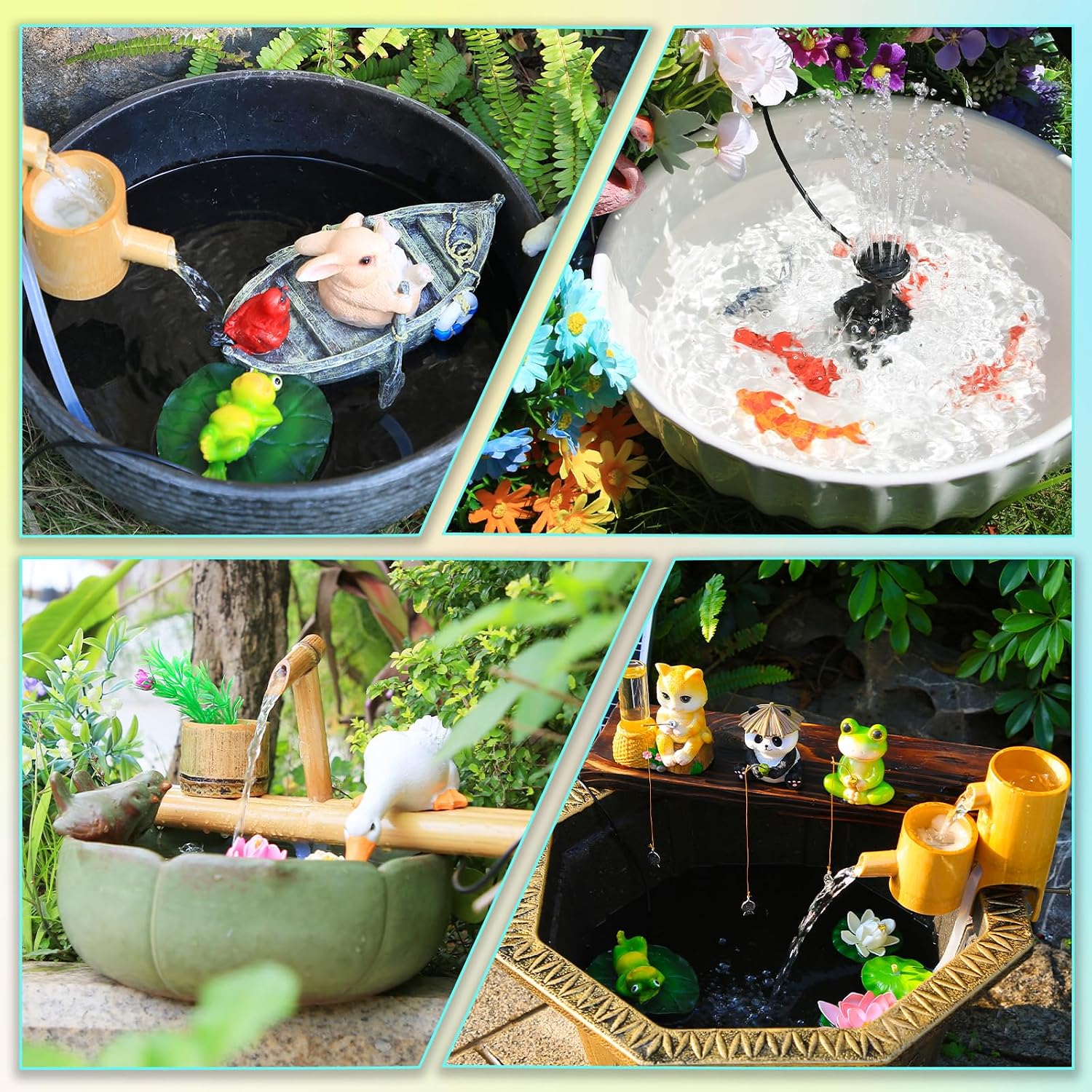 Detalle 2 de AISITIN Solarbrunnen für Draussen – 6 Düsen, DIY Vogelbad & Gartenwasser-Spiel