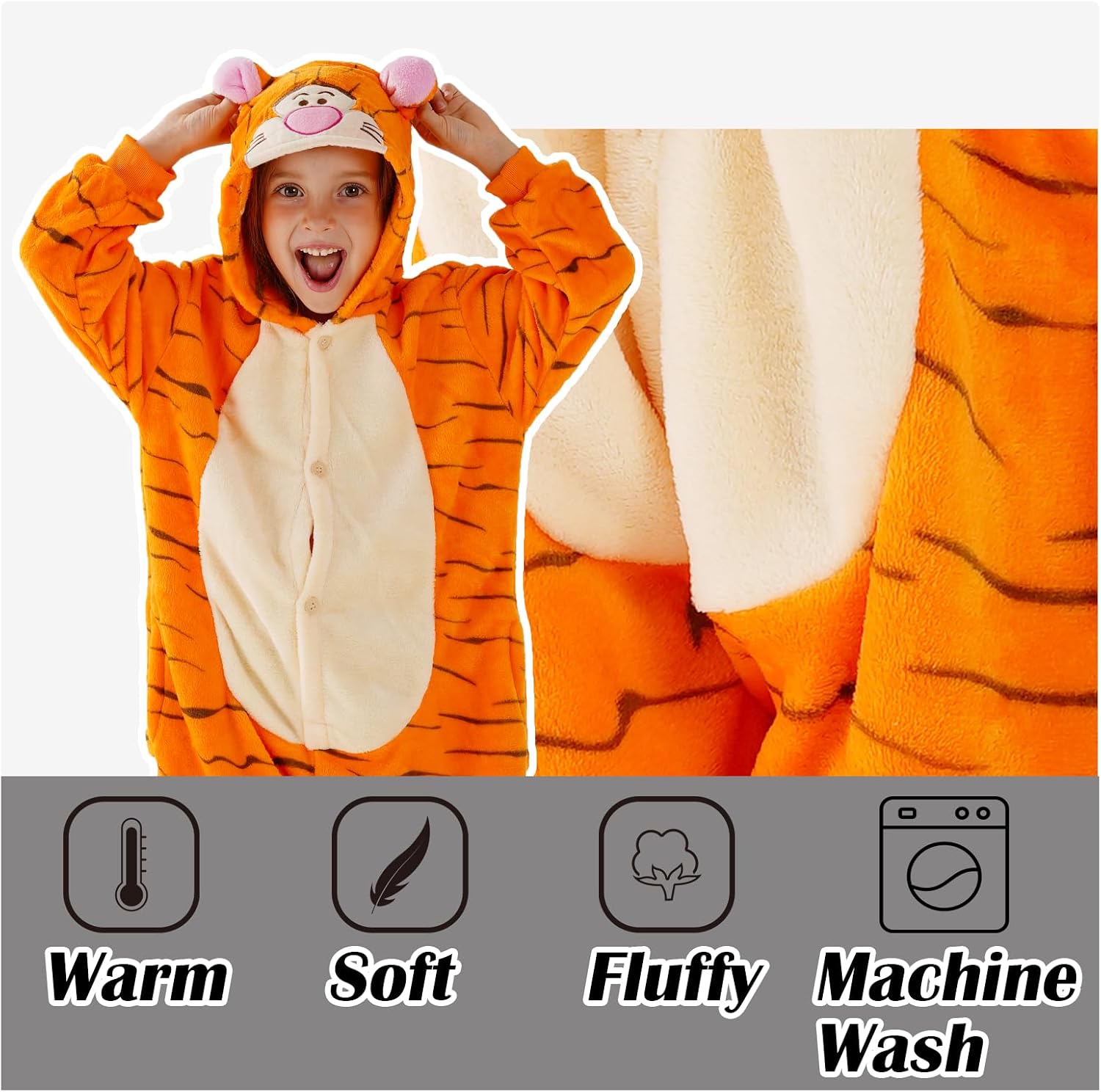 Detalle 2 de SCOPUCI Kids' Animal Onesie Pajamas, Flannel