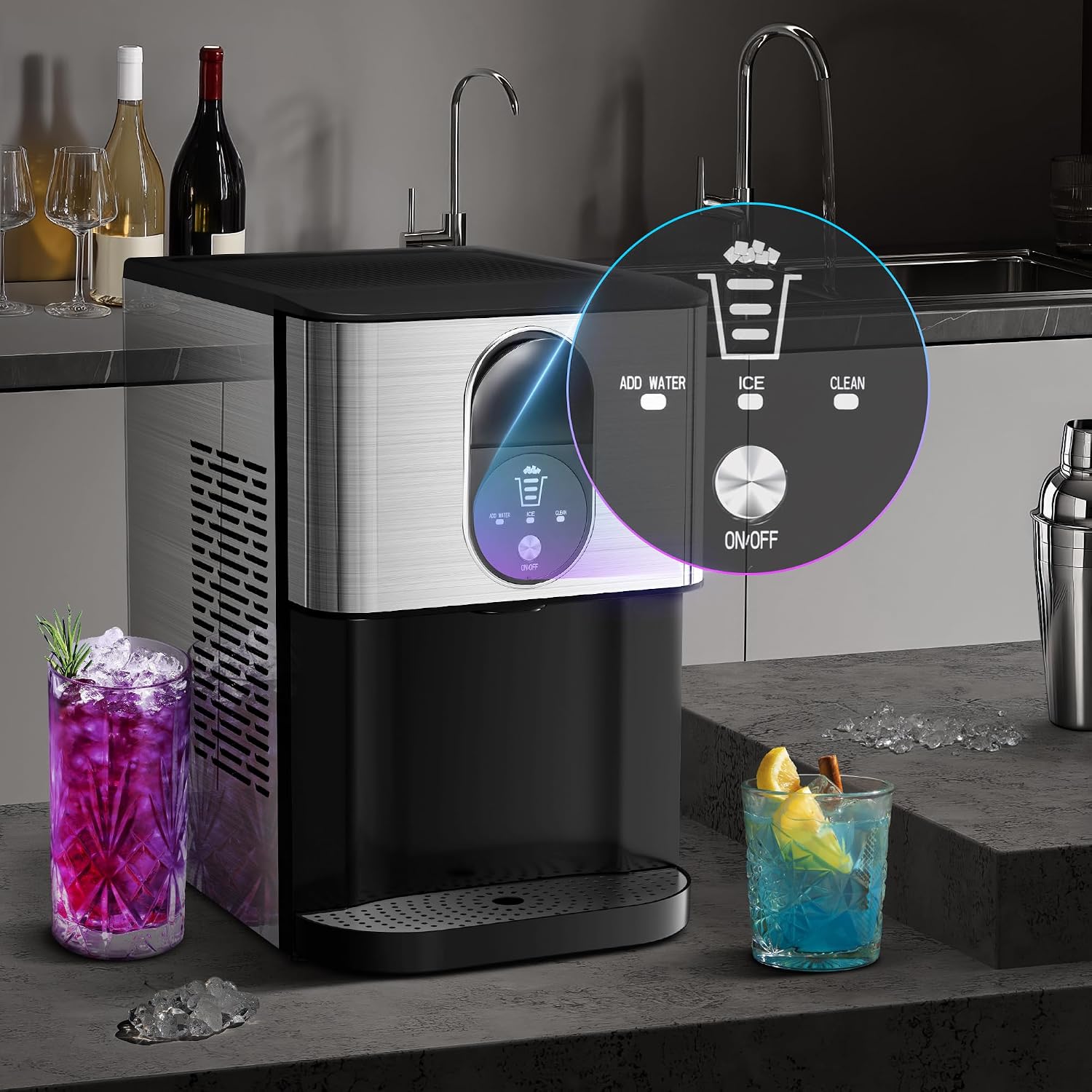 Detalle de Kismile HZB-20DN Nugget Ice Maker, 44 lb/24h, Self-Cleaning, Silver