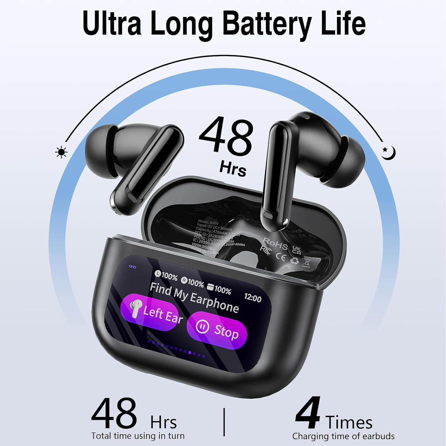 Detalle de 2026 Wireless Earbuds with ANC, Transparency Mode and Touchscreen Charging Case