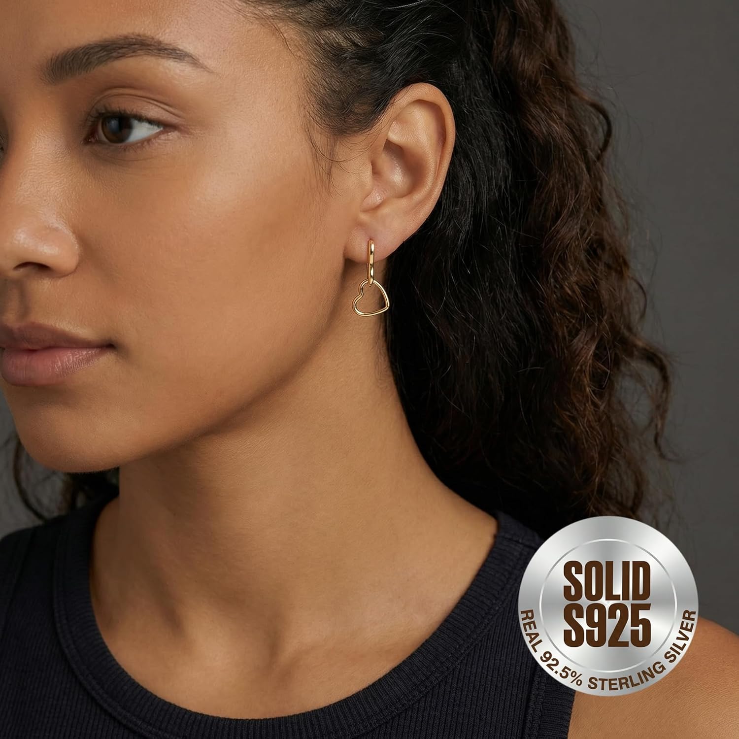 Thumbnail 1 de SLUYNZ 925 Sterling Silver Heart Hoop Earrings – Lightweight, hypoallergenic double heart design