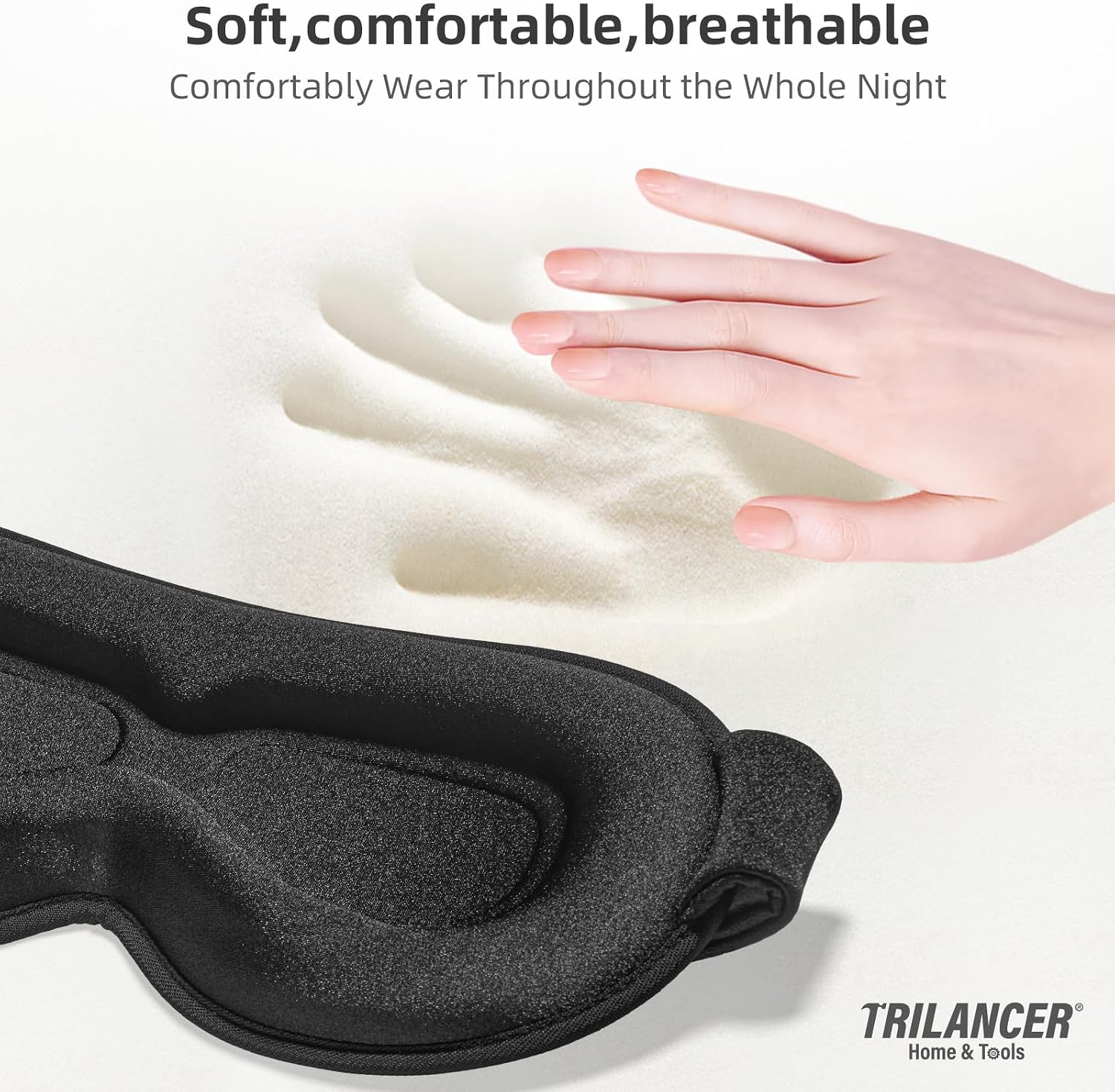 Detalle 1 de Trilancer 2026 3D Sleep Mask (99.99% light blocking) – Blackout eye mask for side sleepers, travel & meditation